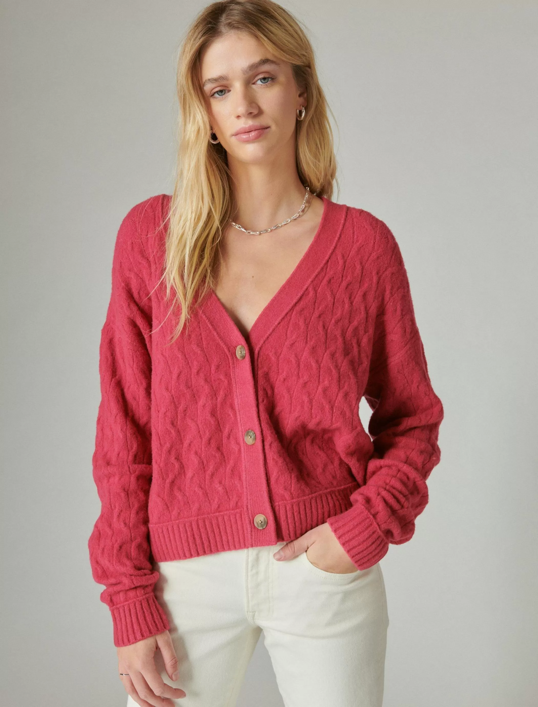 Lucky Brand Sweaters & Sweatshirts*cozy cable stitch cardigan red bud