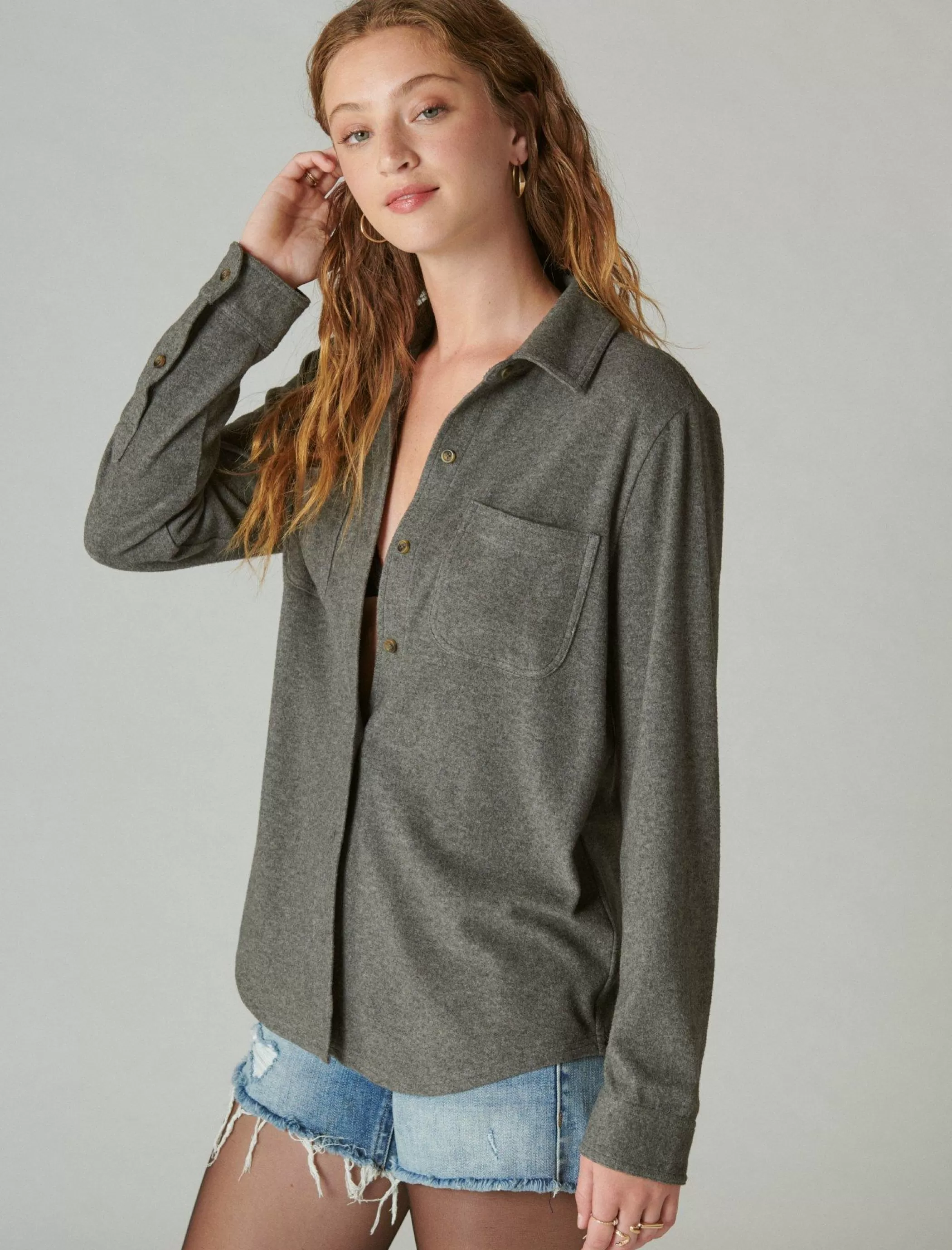 Lucky Brand Blouses*cozy knit shirt jacket charcoal heather