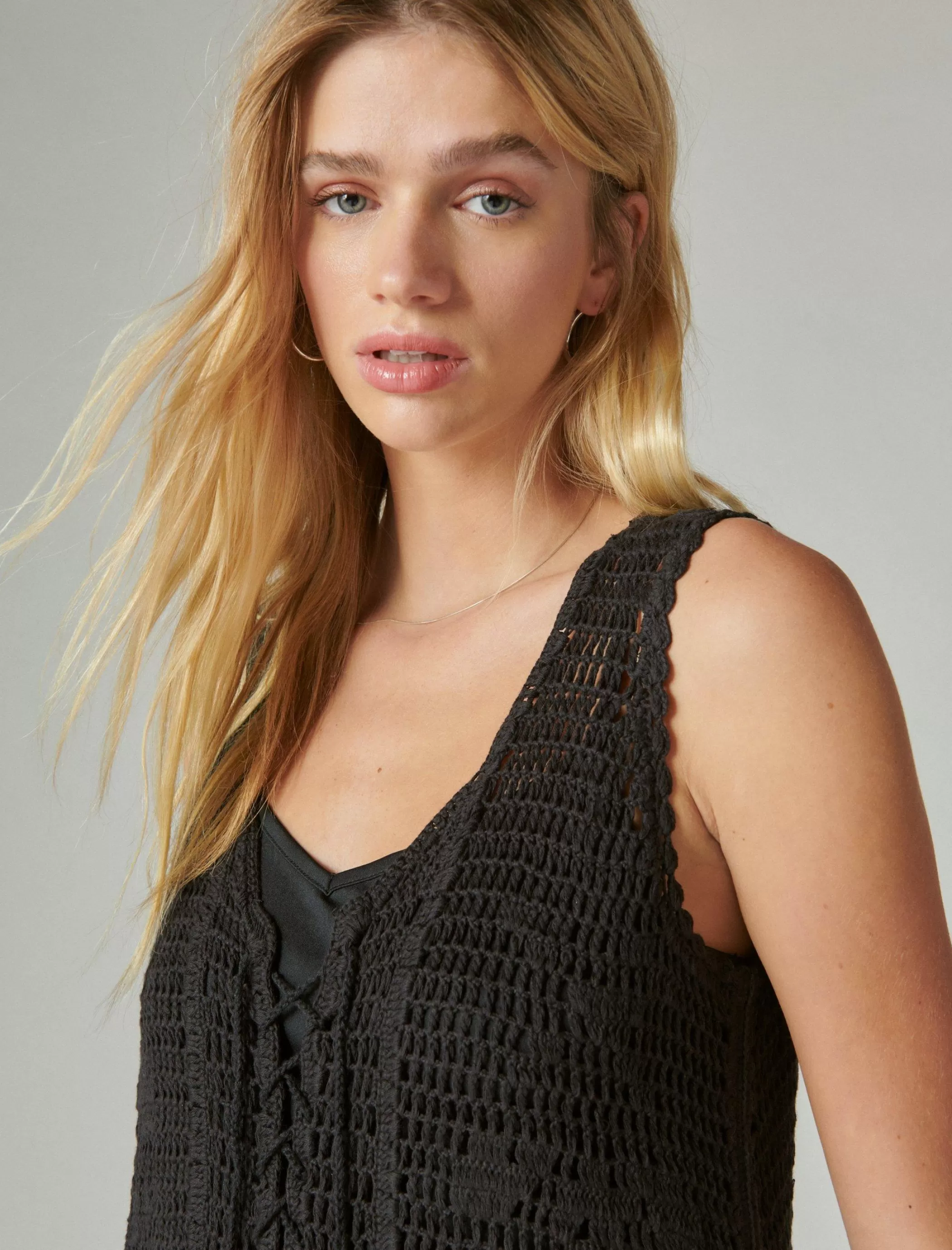 Lucky Brand Dresses*crochet baja tunic dress meteorite