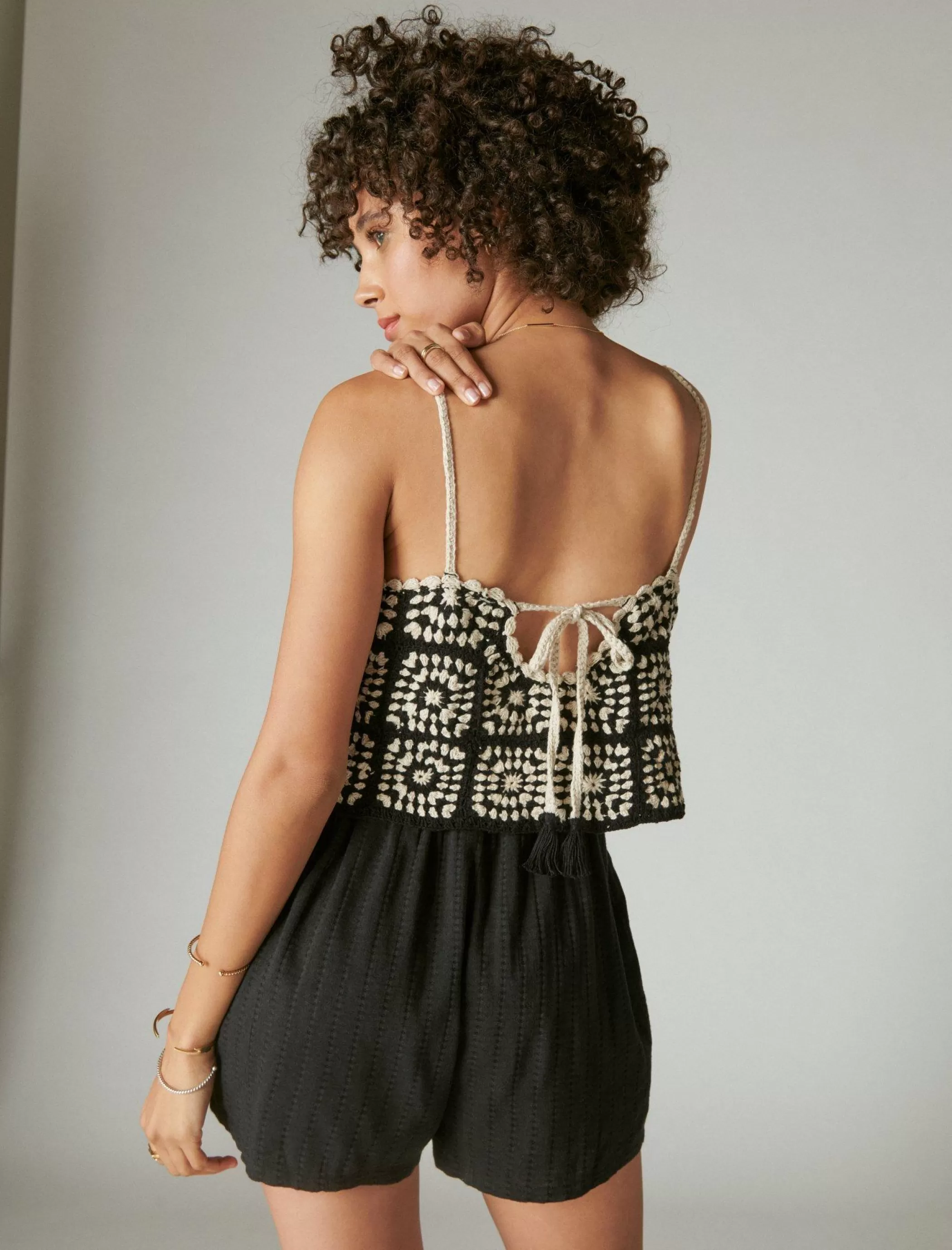 Lucky Brand Jumpsuits & Overalls*crochet romper black granny square