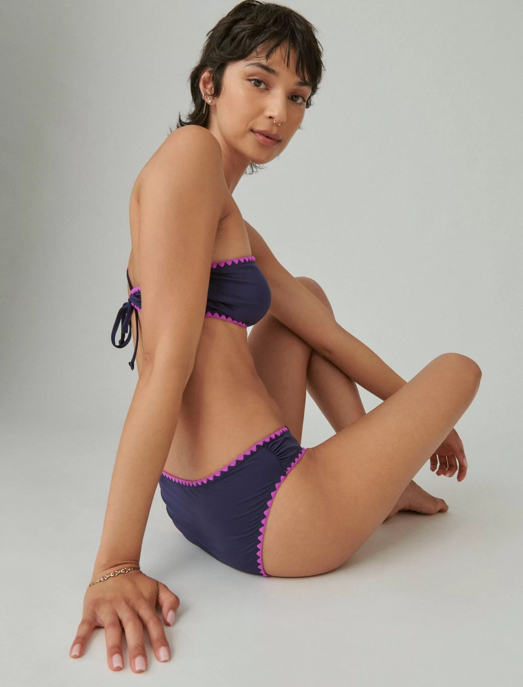 Lucky Brand Swim*crochet trim bottom navy