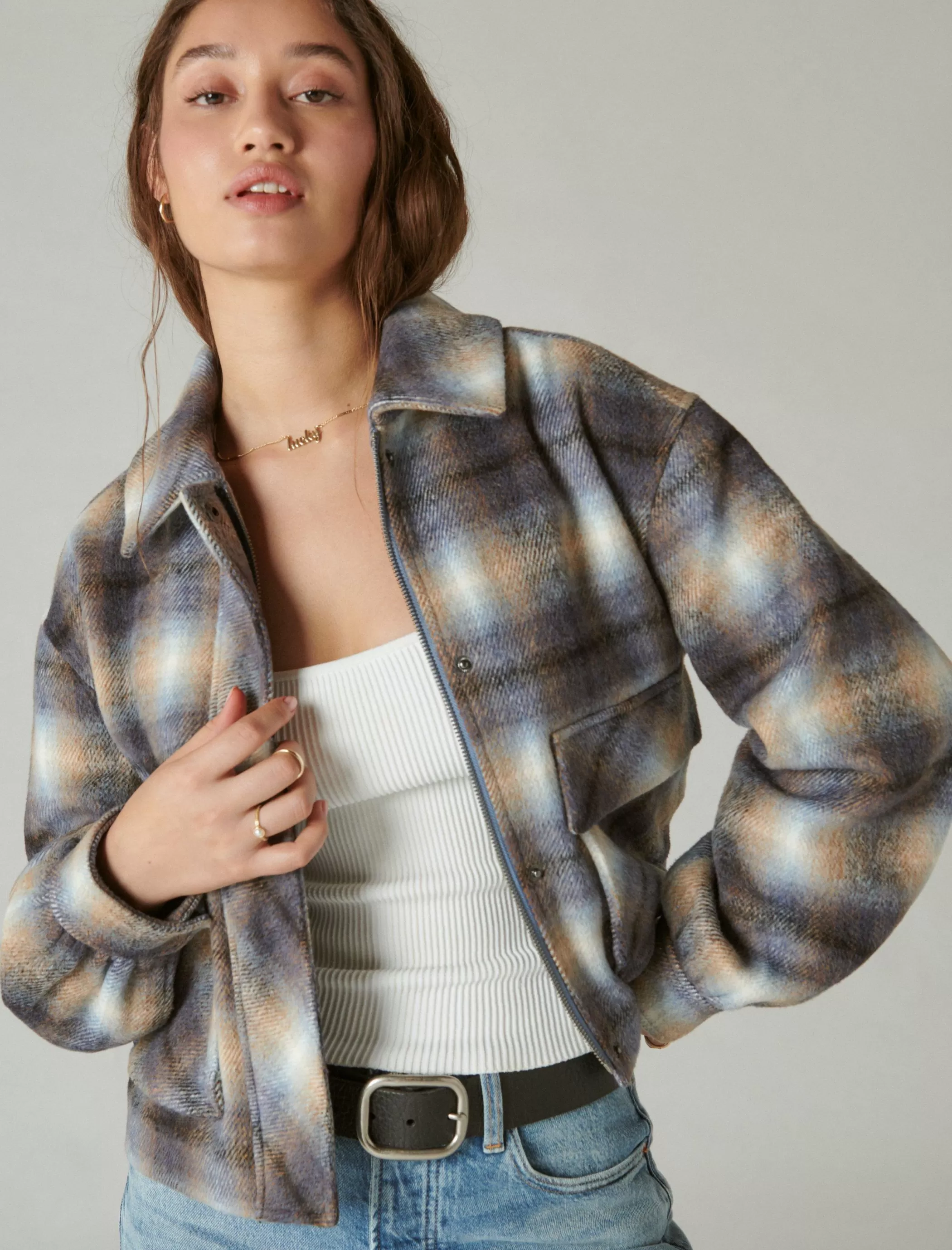 Lucky Brand Jackets & Outerwear*cropped plaid jacket blue multi plaid