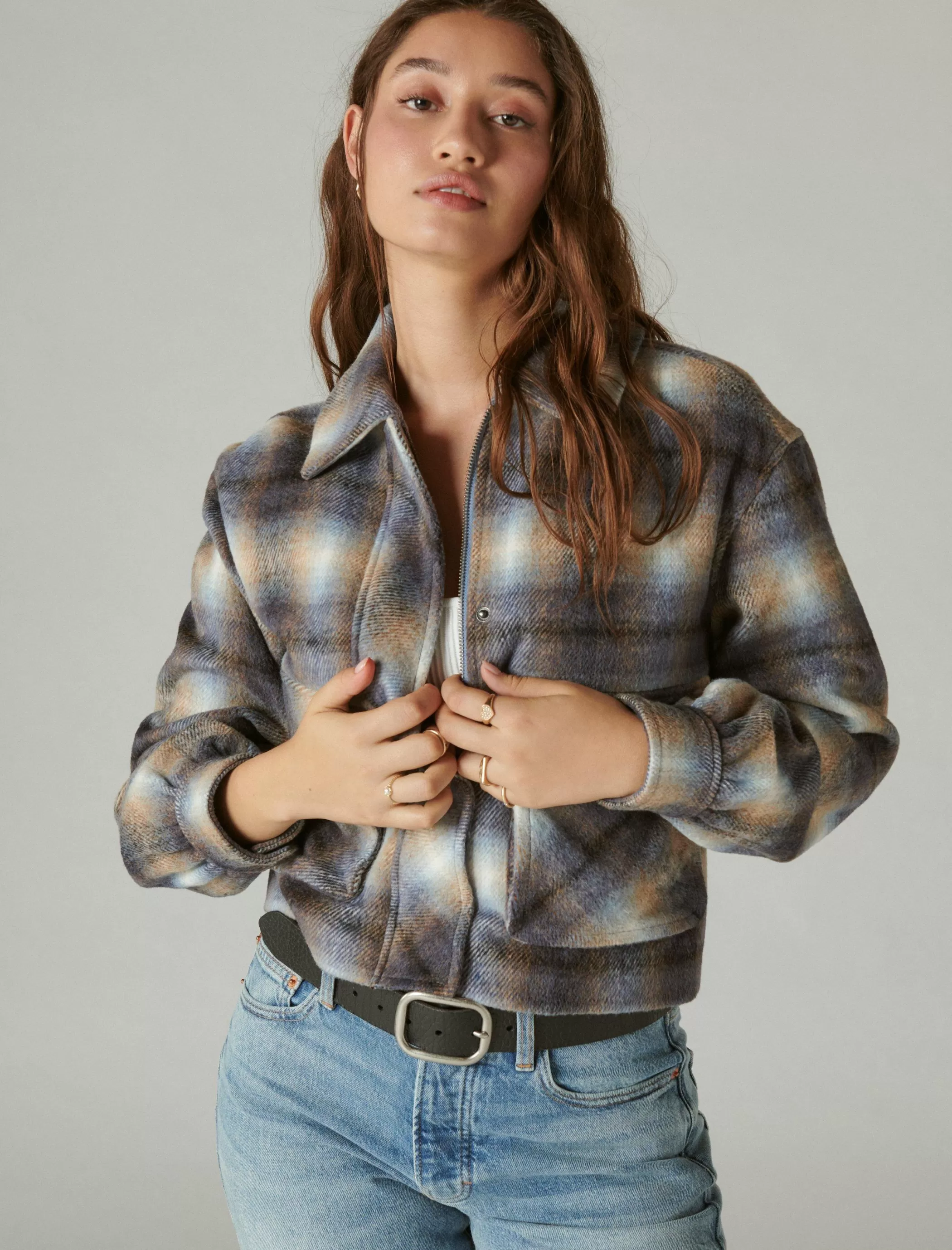 Lucky Brand Jackets & Outerwear*cropped plaid jacket blue multi plaid