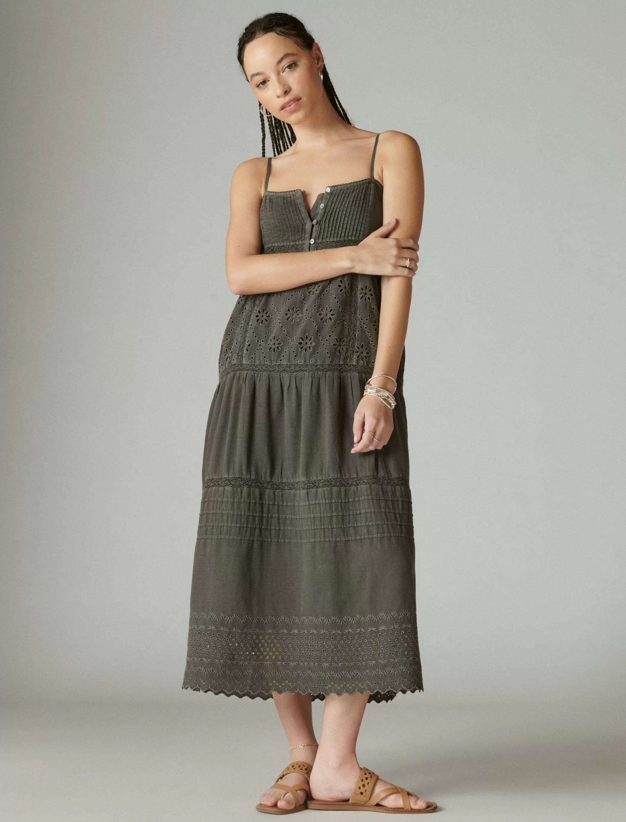 Lucky Brand Dresses*cutwork paneled maxi dress raven