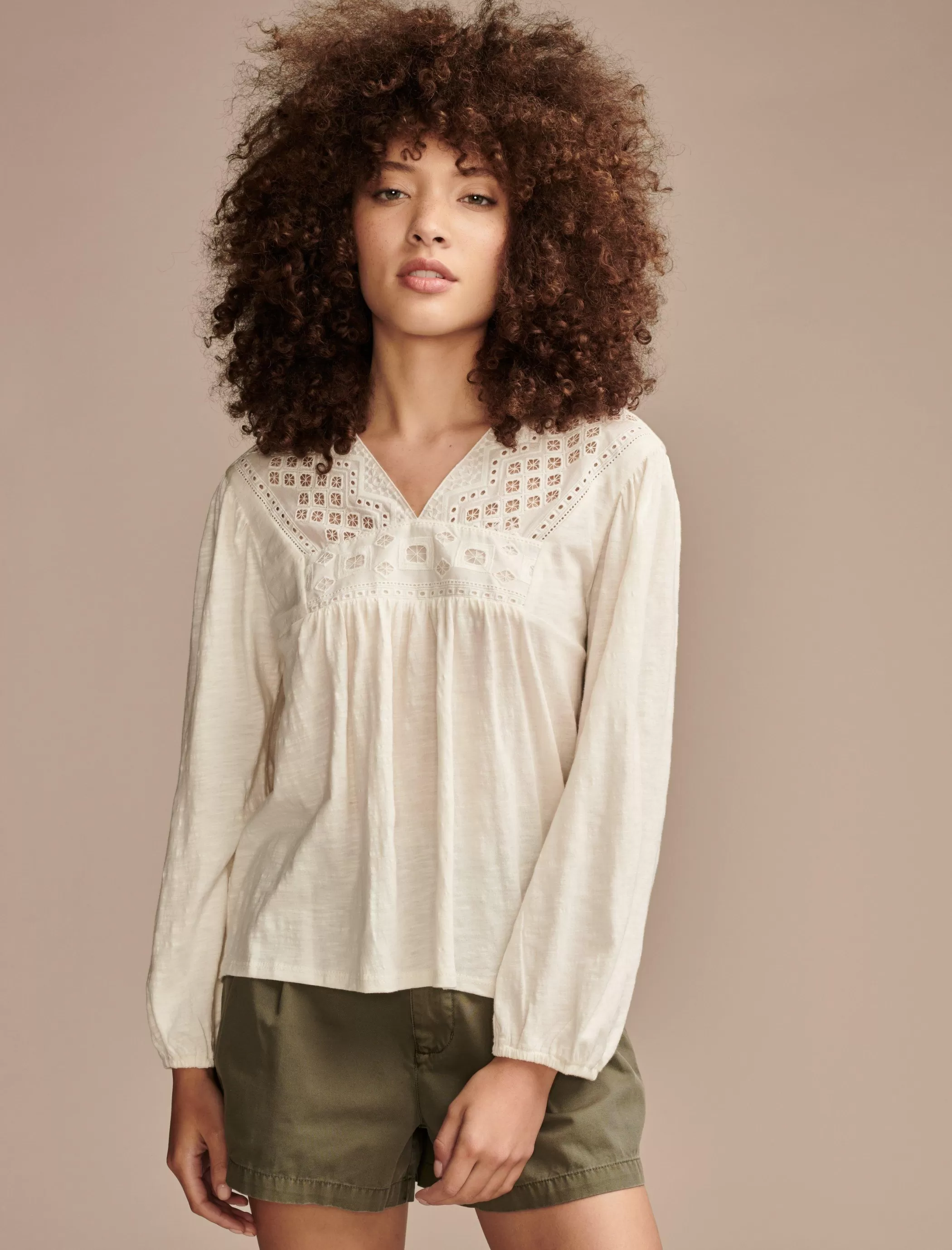 Lucky Brand Blouses*cutwork peasant top whisper white