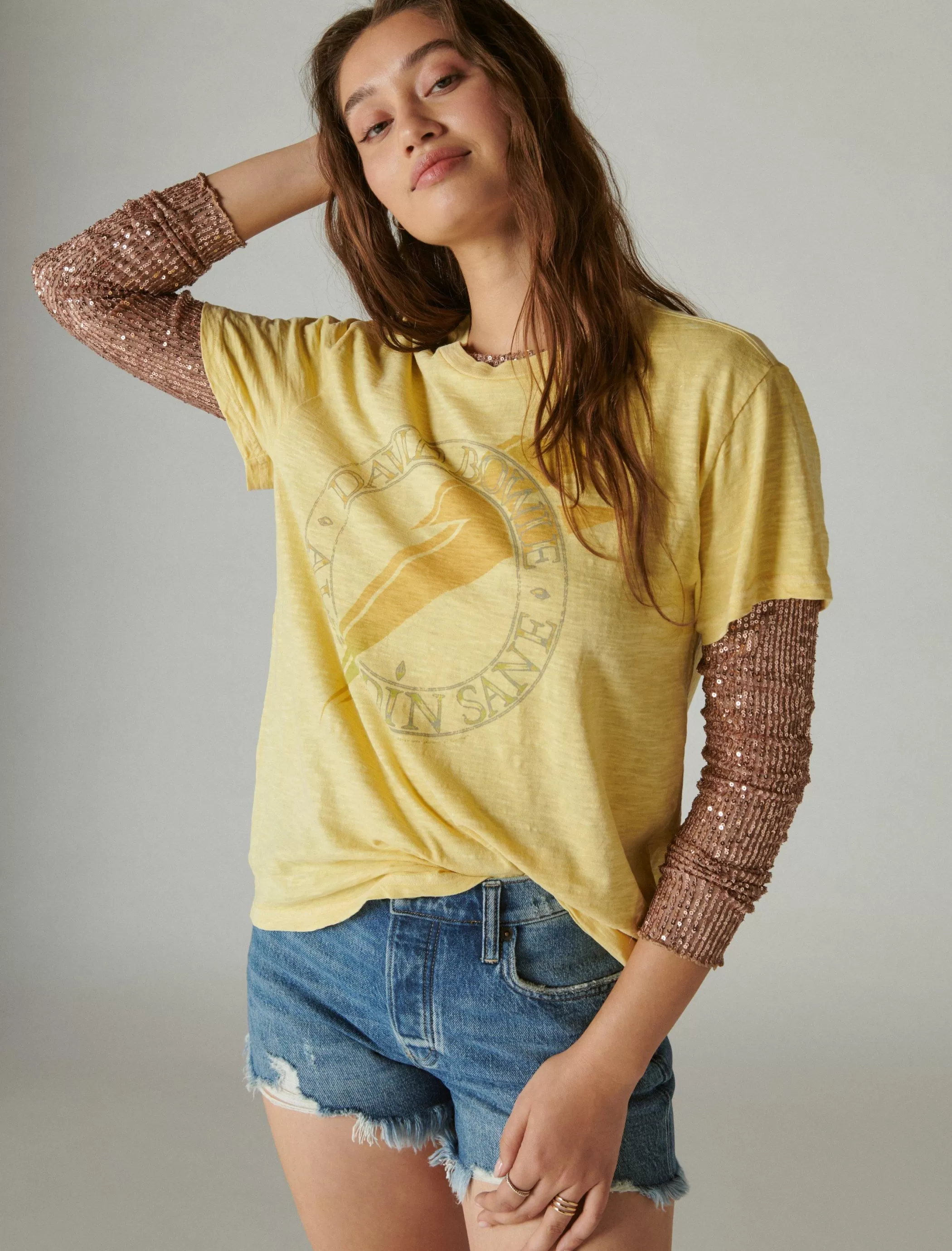 Lucky Brand Graphic Tees*david bowie alladin sane boyfriend tee dusky citron