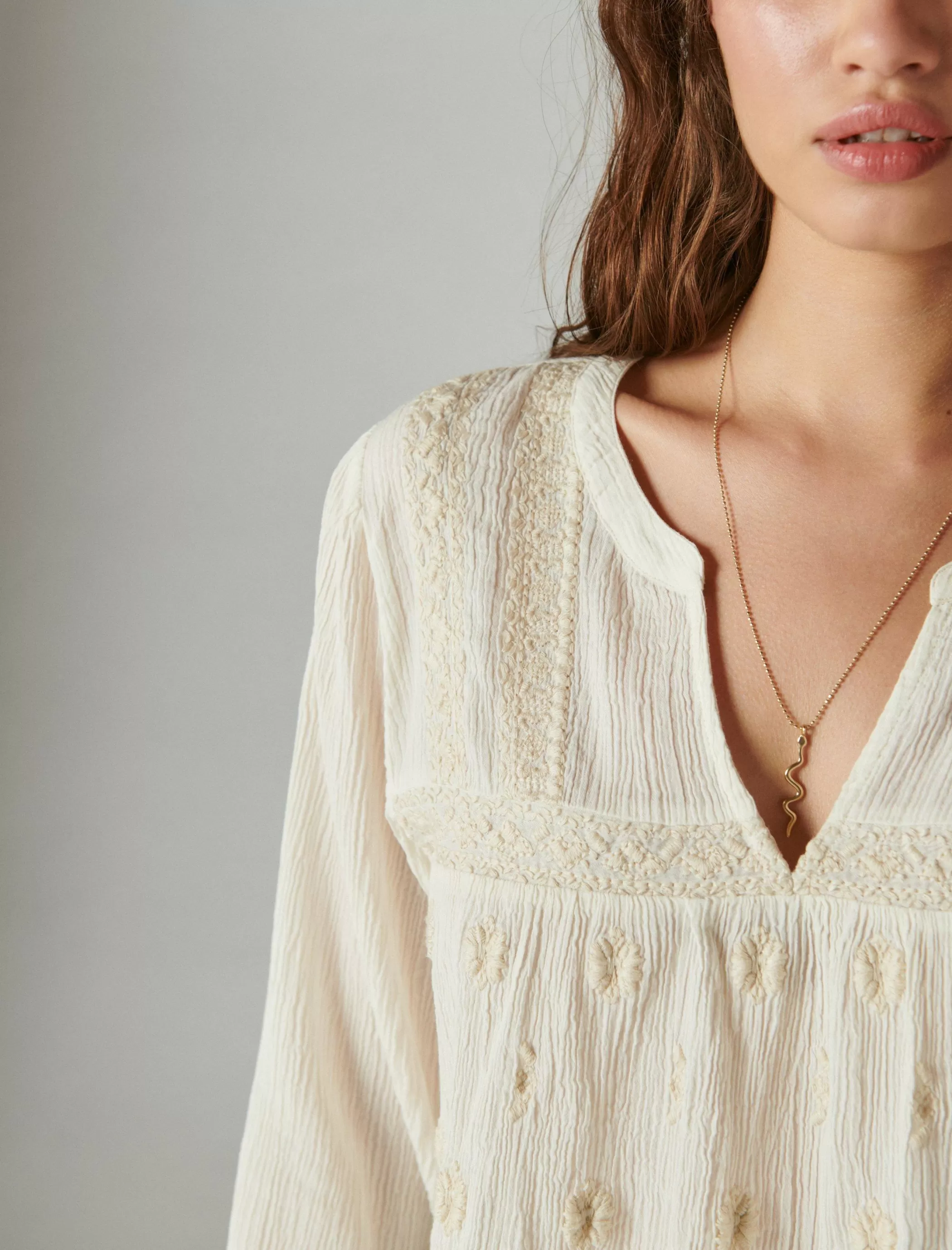 Lucky Brand Blouses*embroidered popover blouse whisper white