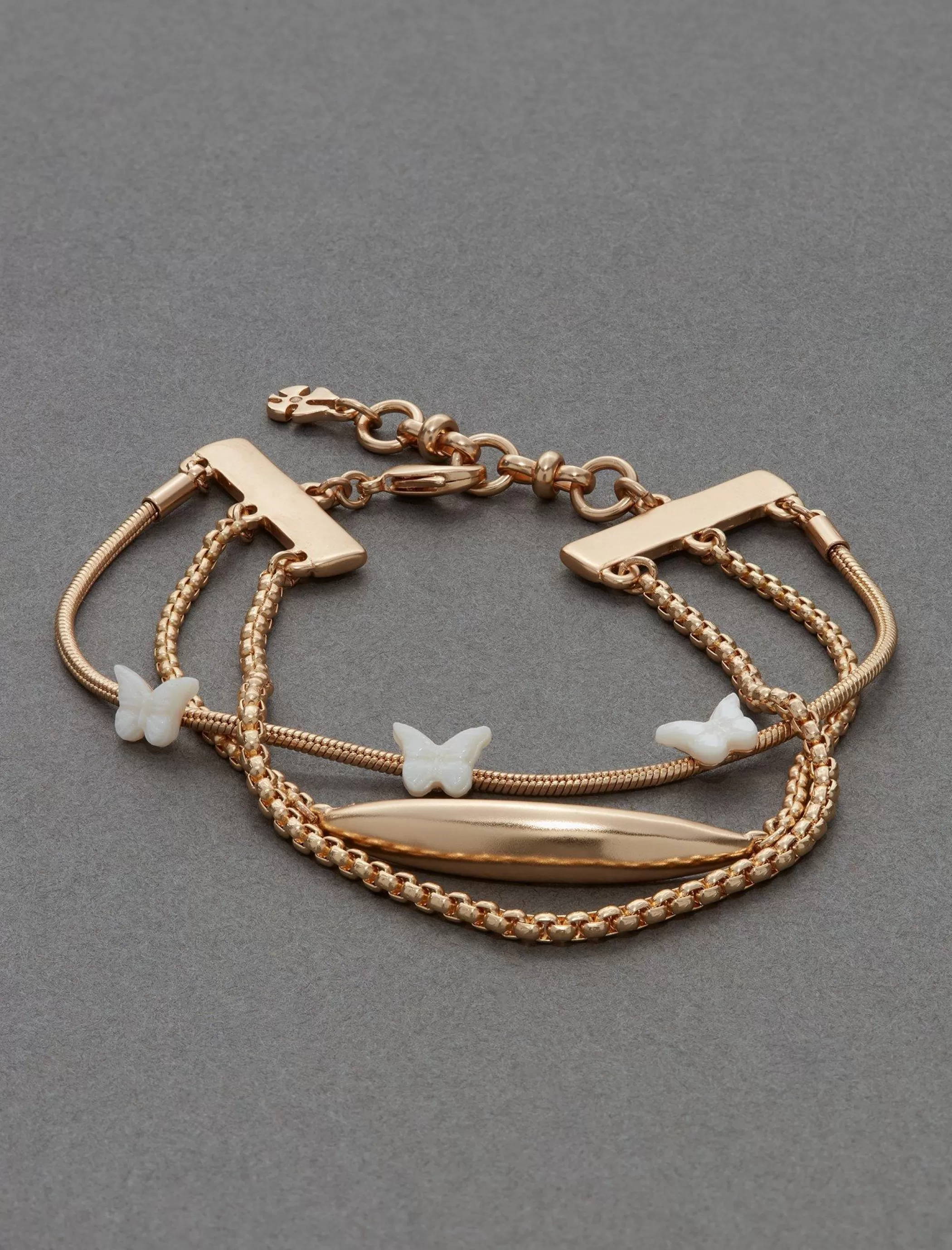 Lucky Brand Jewelry*etched butterfly multi chain bracelet gold