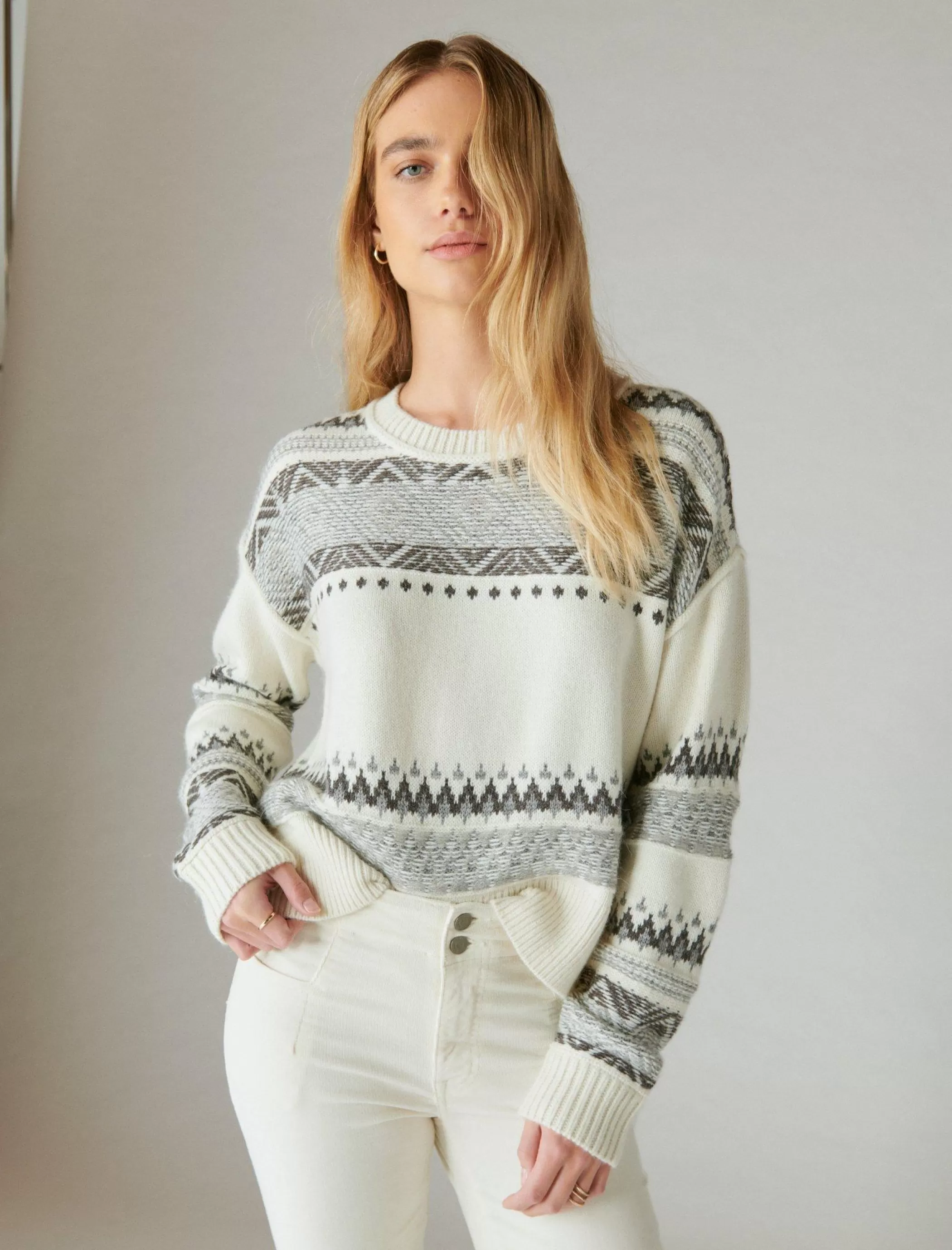 Lucky Brand Sweaters & Sweatshirts*fairisle crew sweater whisper white multi