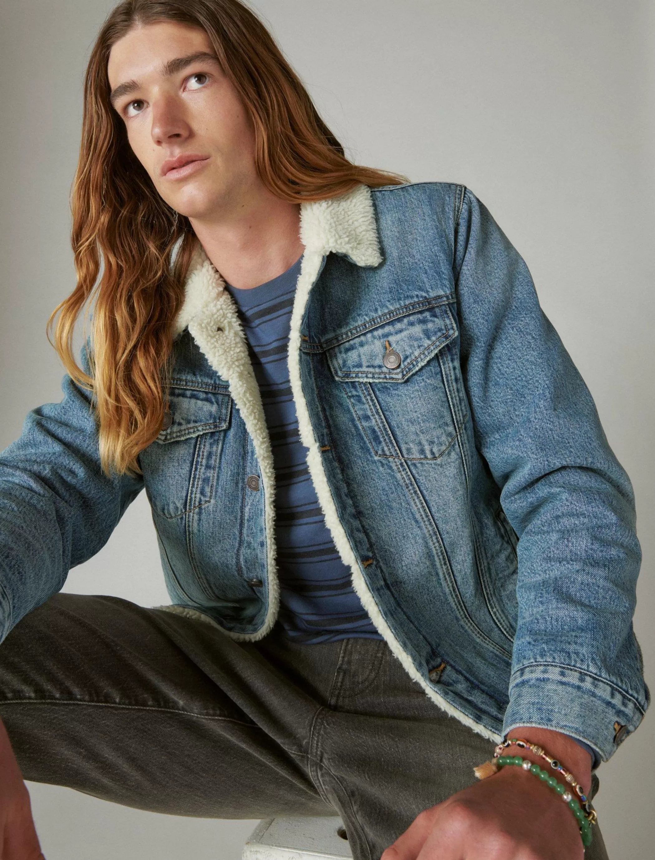 Lucky Brand Jackets & Outerwear*faux shearling lined denim trucker jacket noah