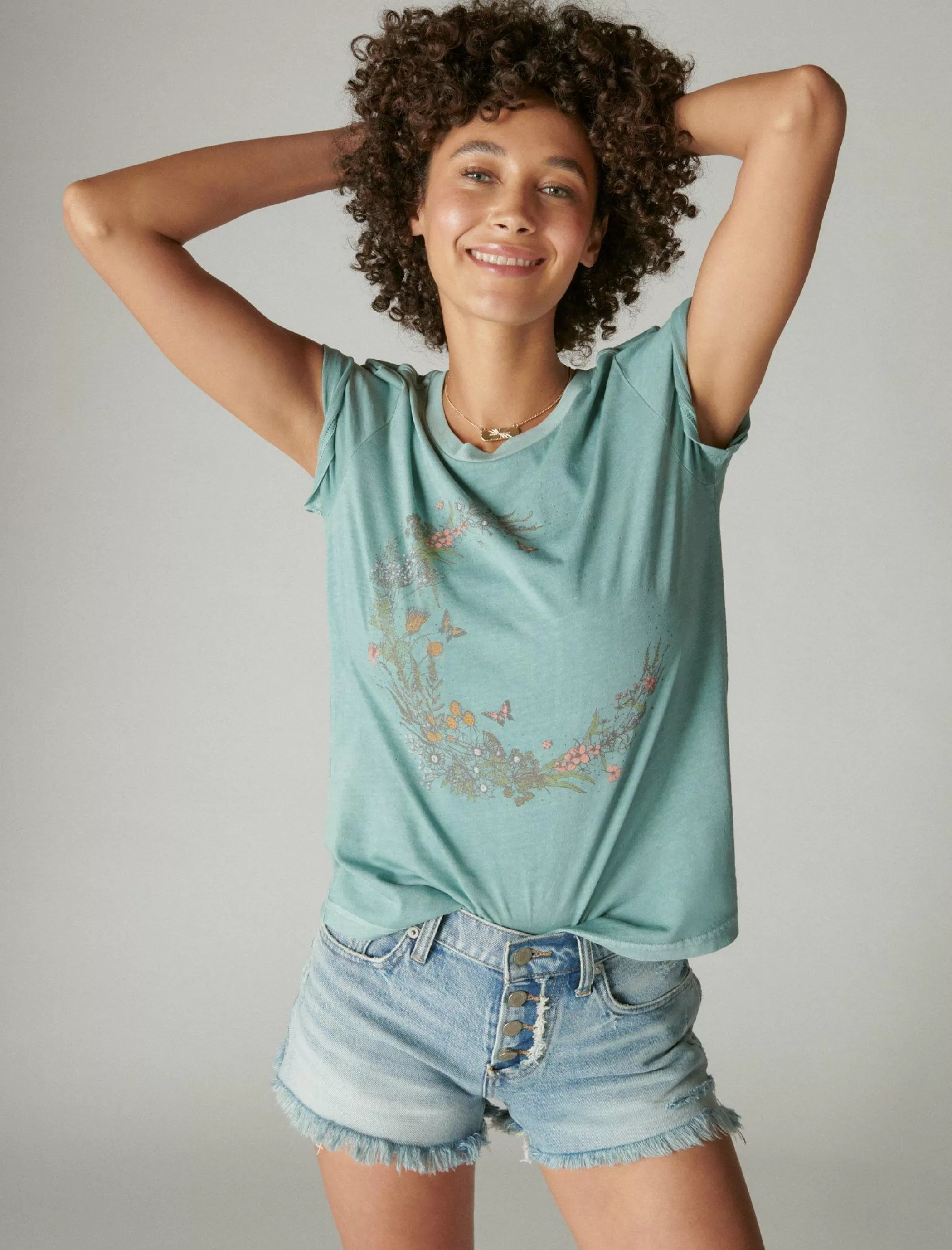 Lucky Brand Graphic Tees*flower moon classic crew trellis