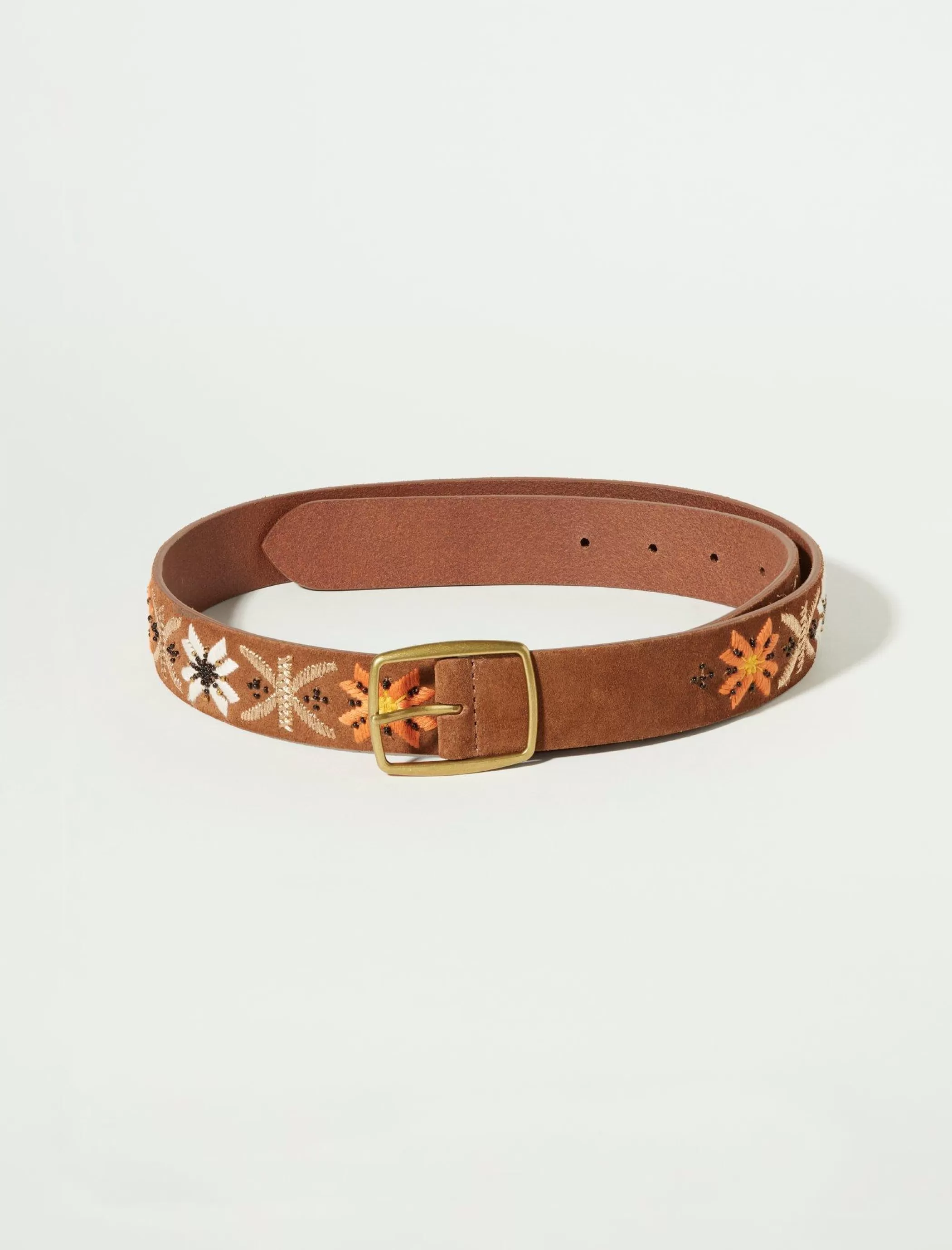 Lucky Brand Belts*garden floral embroidered belt dark brown