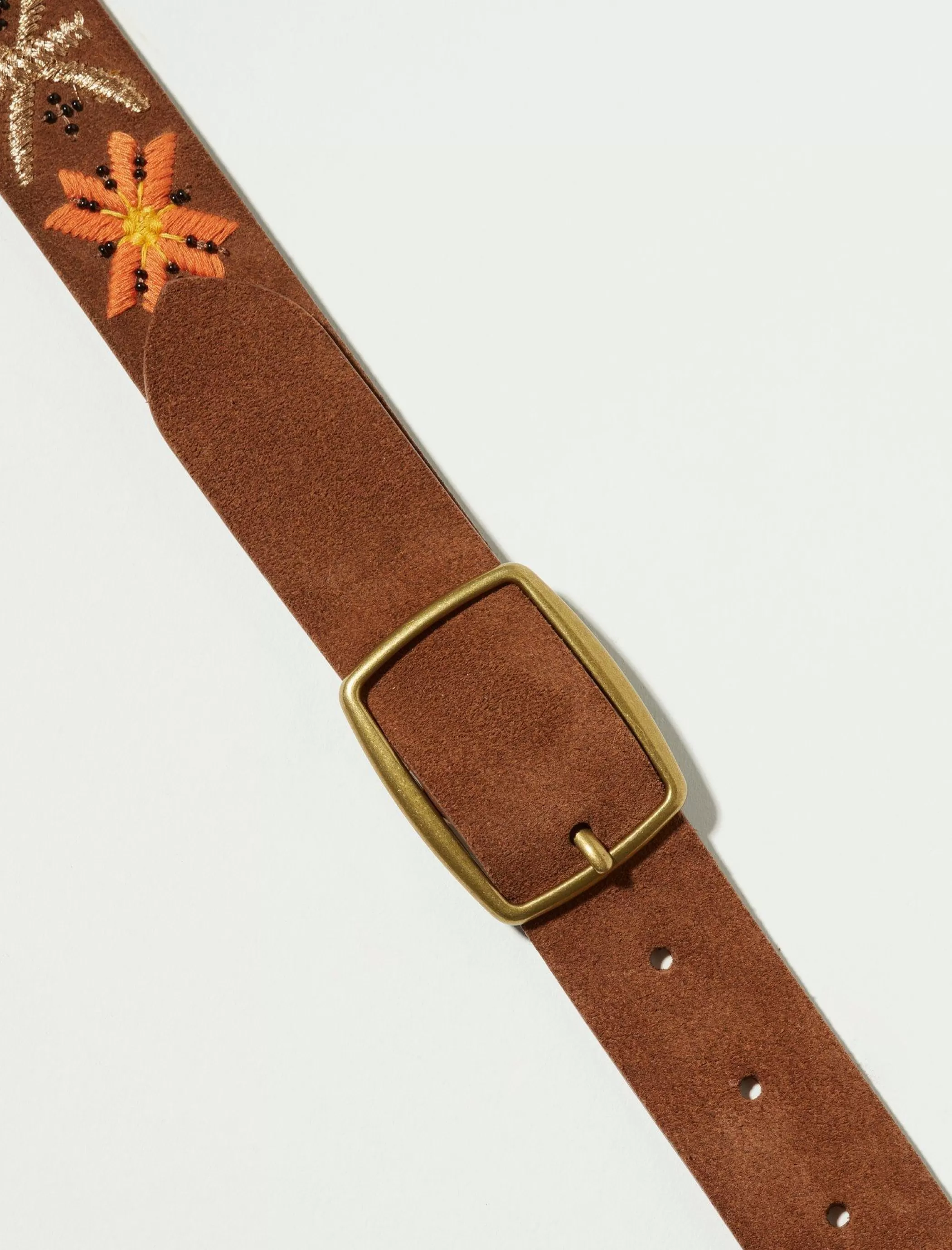 Lucky Brand Belts*garden floral embroidered belt dark brown