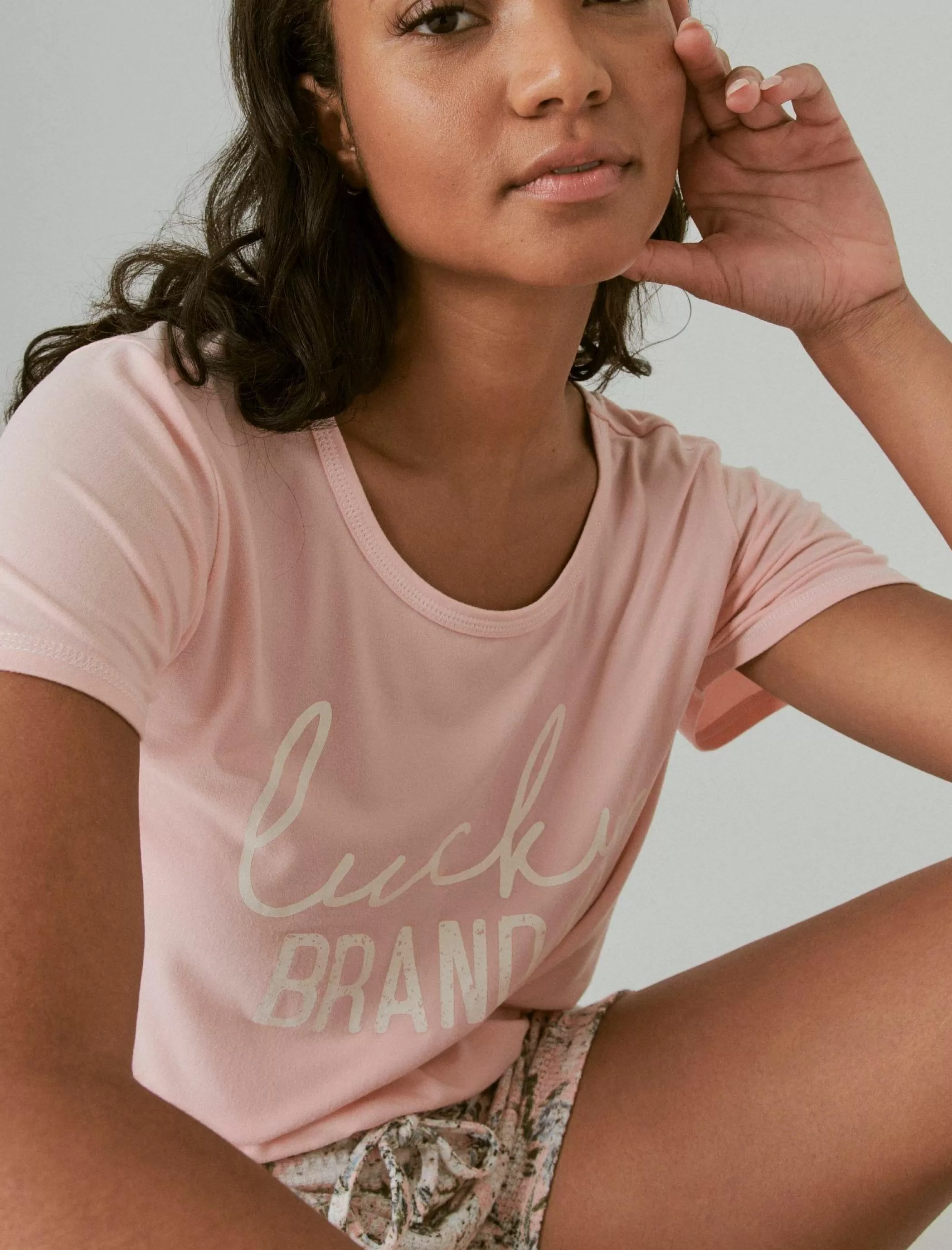 Lucky Brand Intimates & Sleepwear*graphic tee & lightweight waffle short coral pink