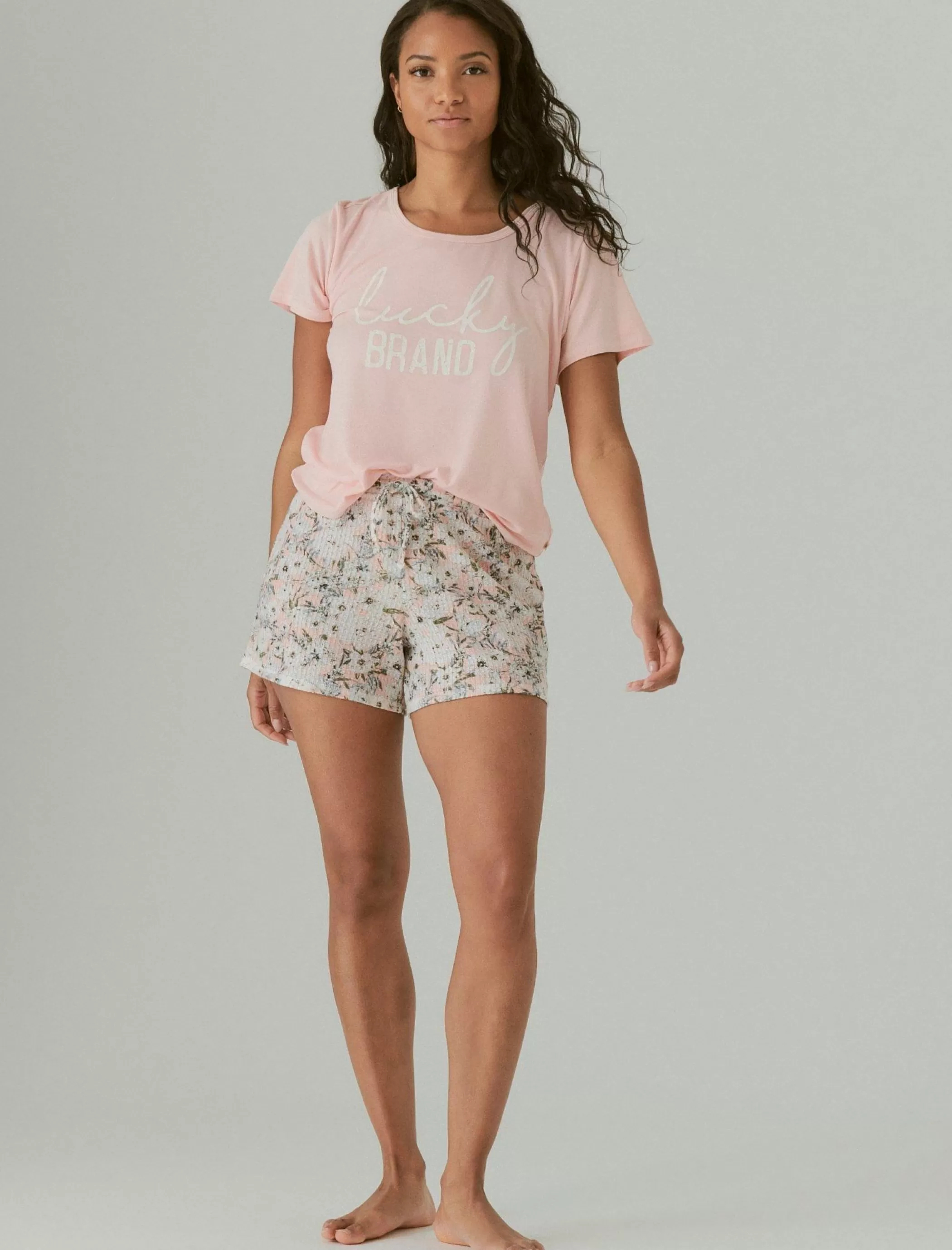 Lucky Brand Intimates & Sleepwear*graphic tee & lightweight waffle short coral pink