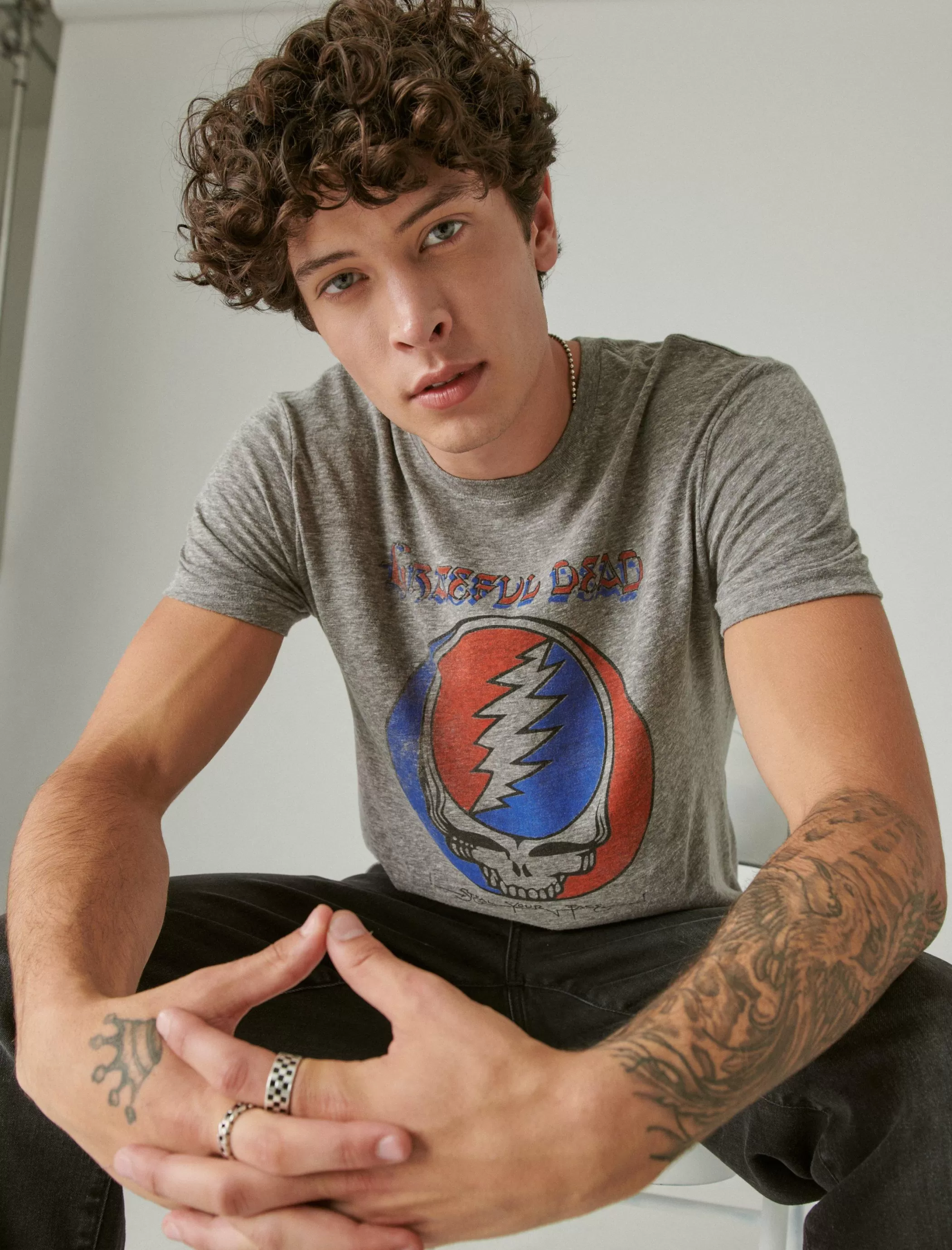 Lucky Brand Graphic Tees*grateful dead icon heather grey