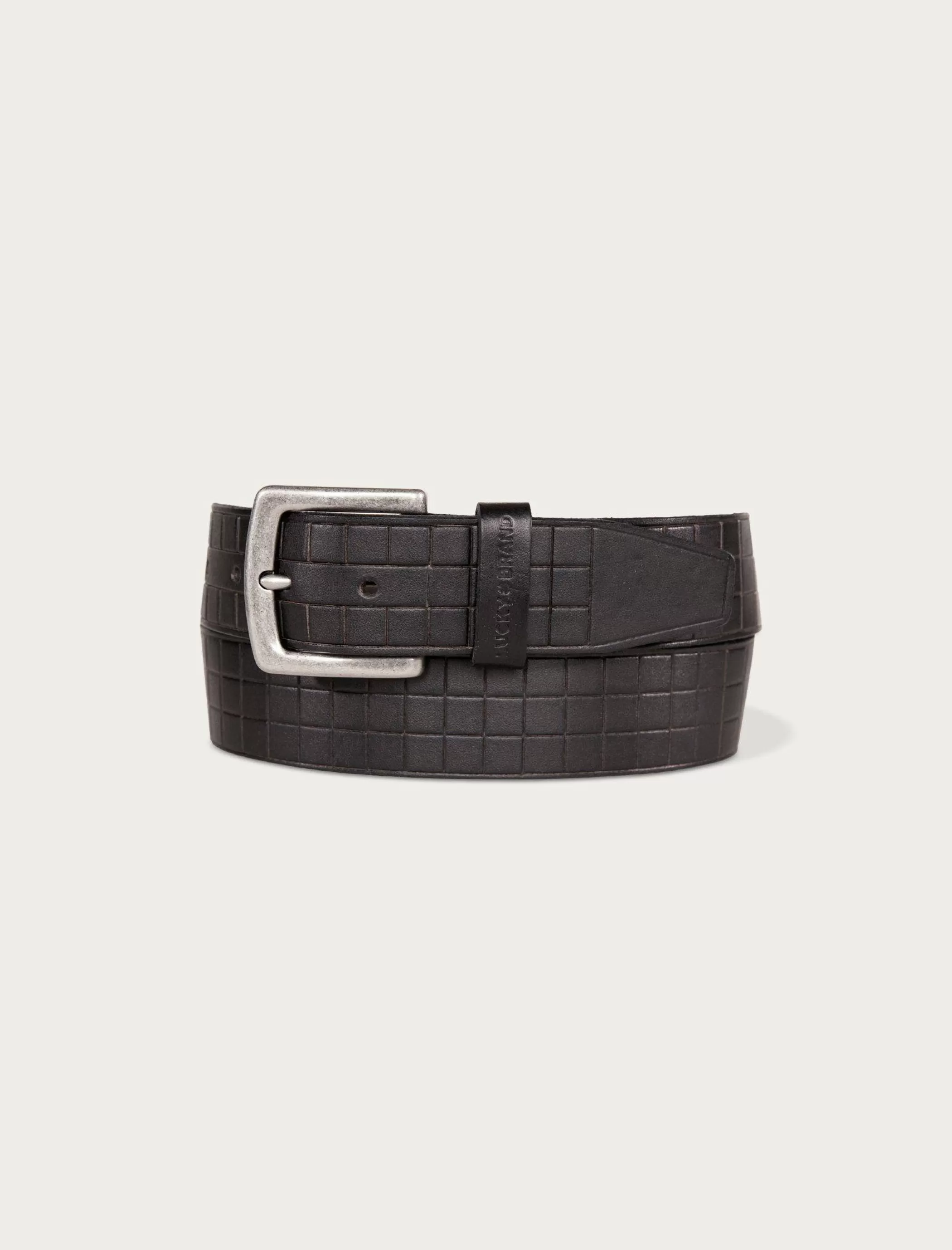 Lucky Brand Belts*grid tooled embossed leather belt black