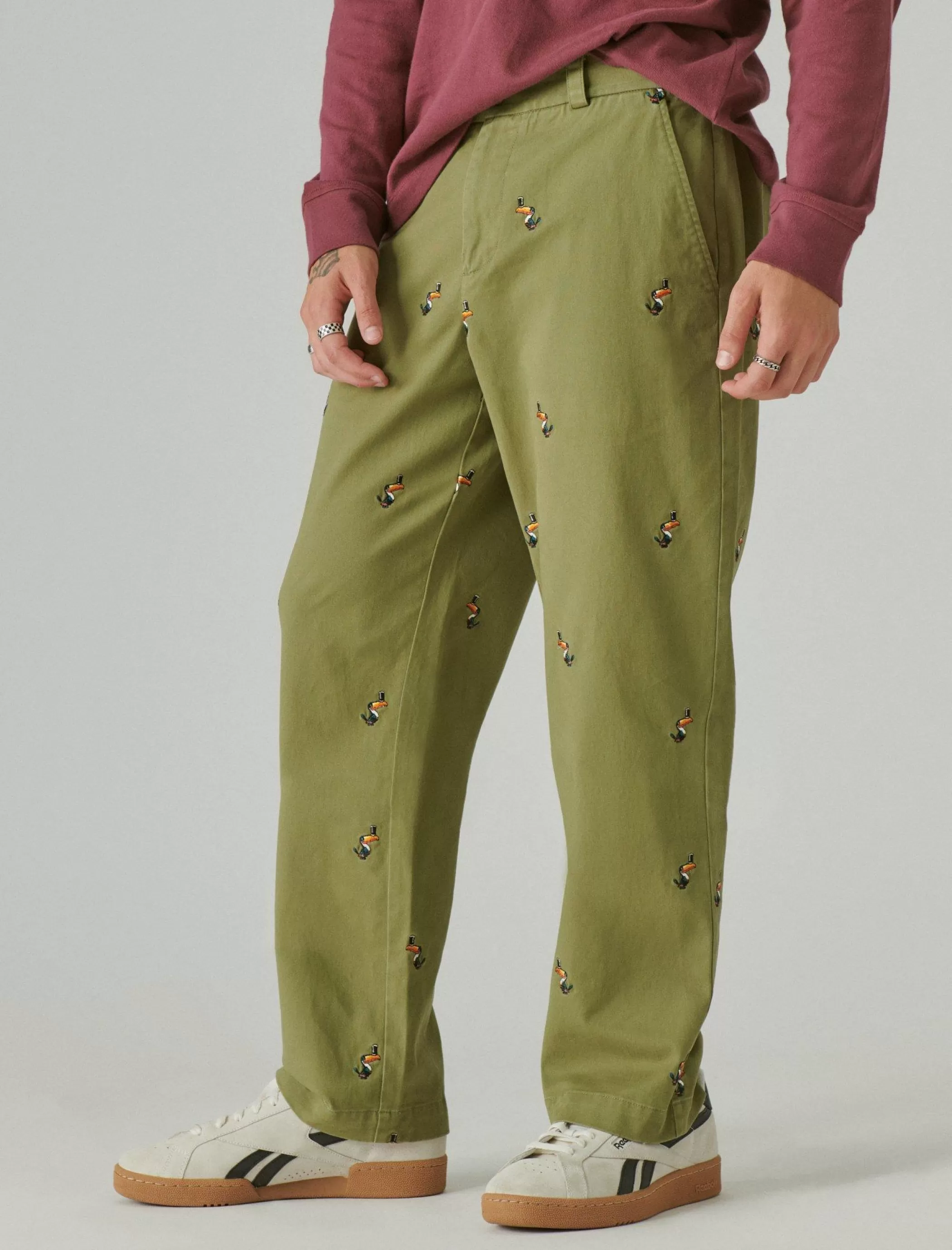 Lucky Brand Pants*guinness embroidered washed chino pant olive embroidery