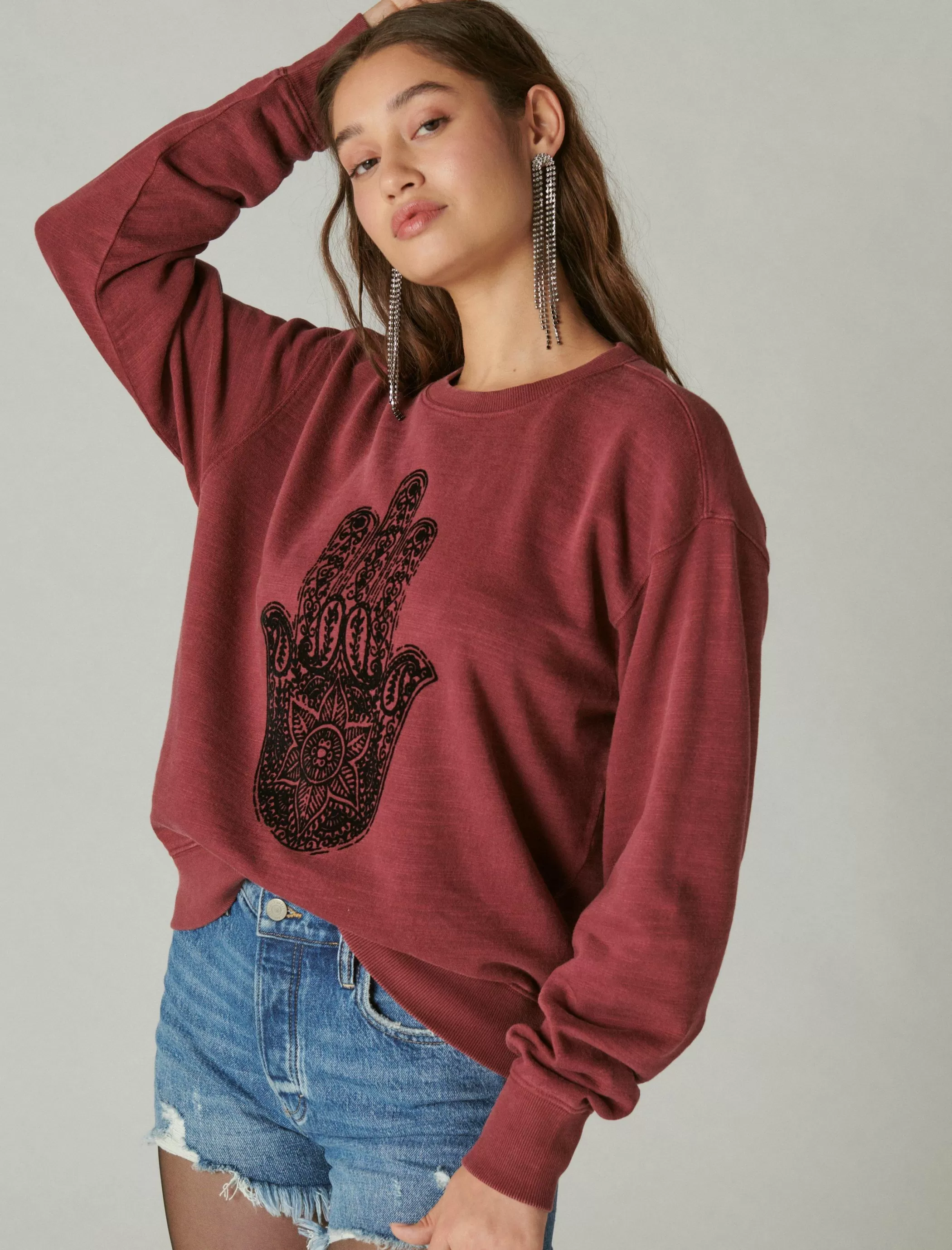 Lucky Brand Activewear*hamsa hand pullover burgundy