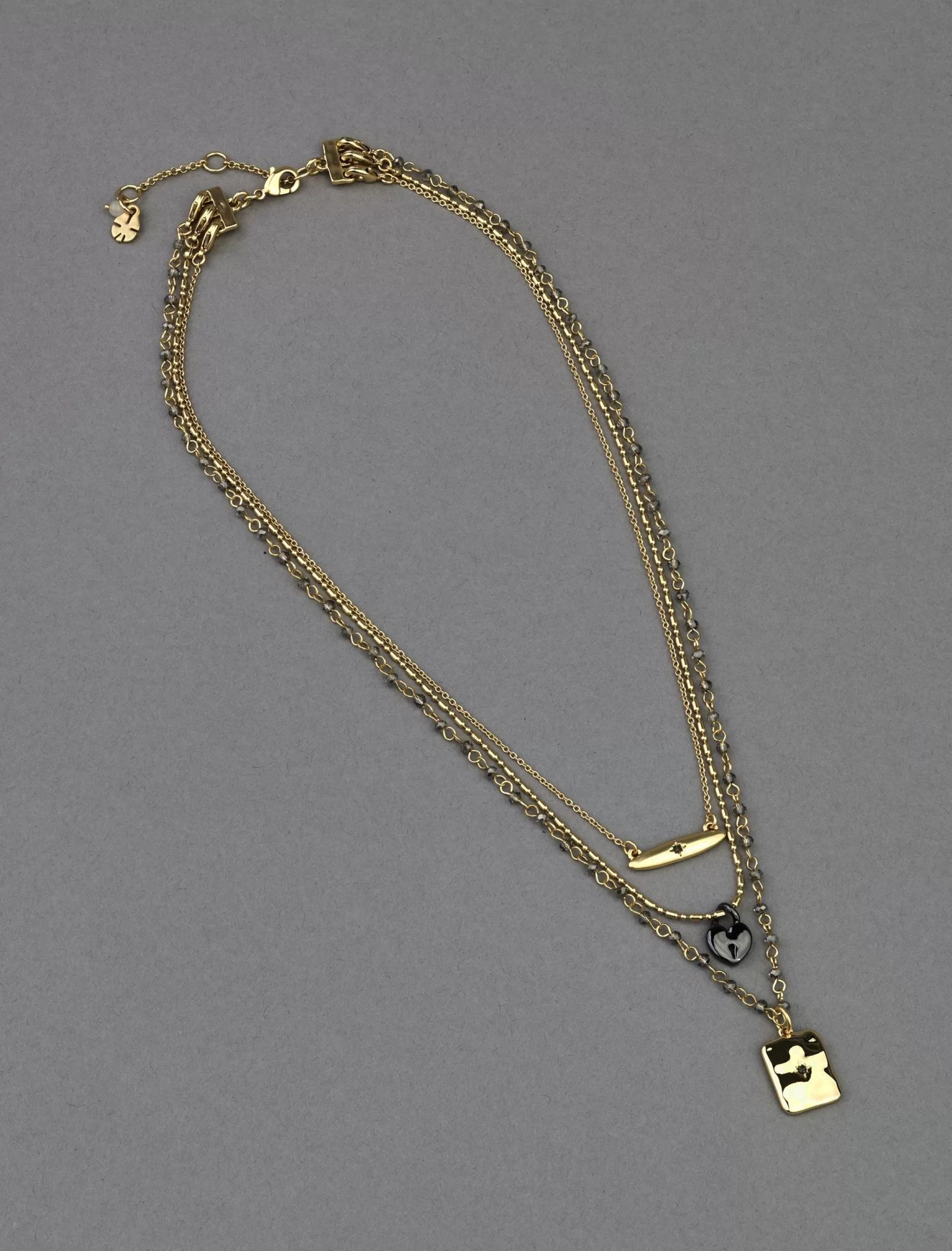 Lucky Brand Jewelry*heart lock charm layer necklace two tone