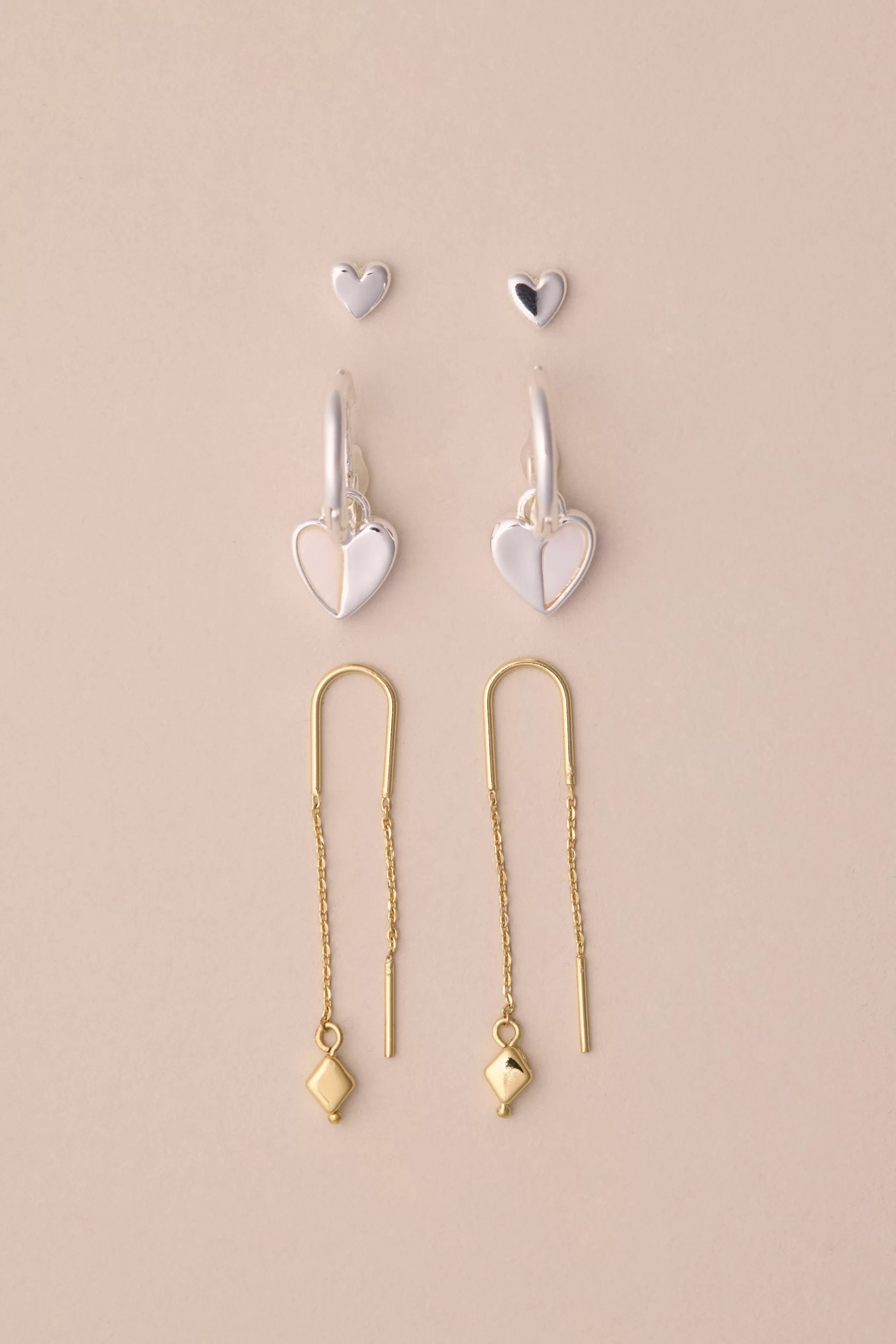 Lucky Brand Jewelry*heart trio earring set two tone