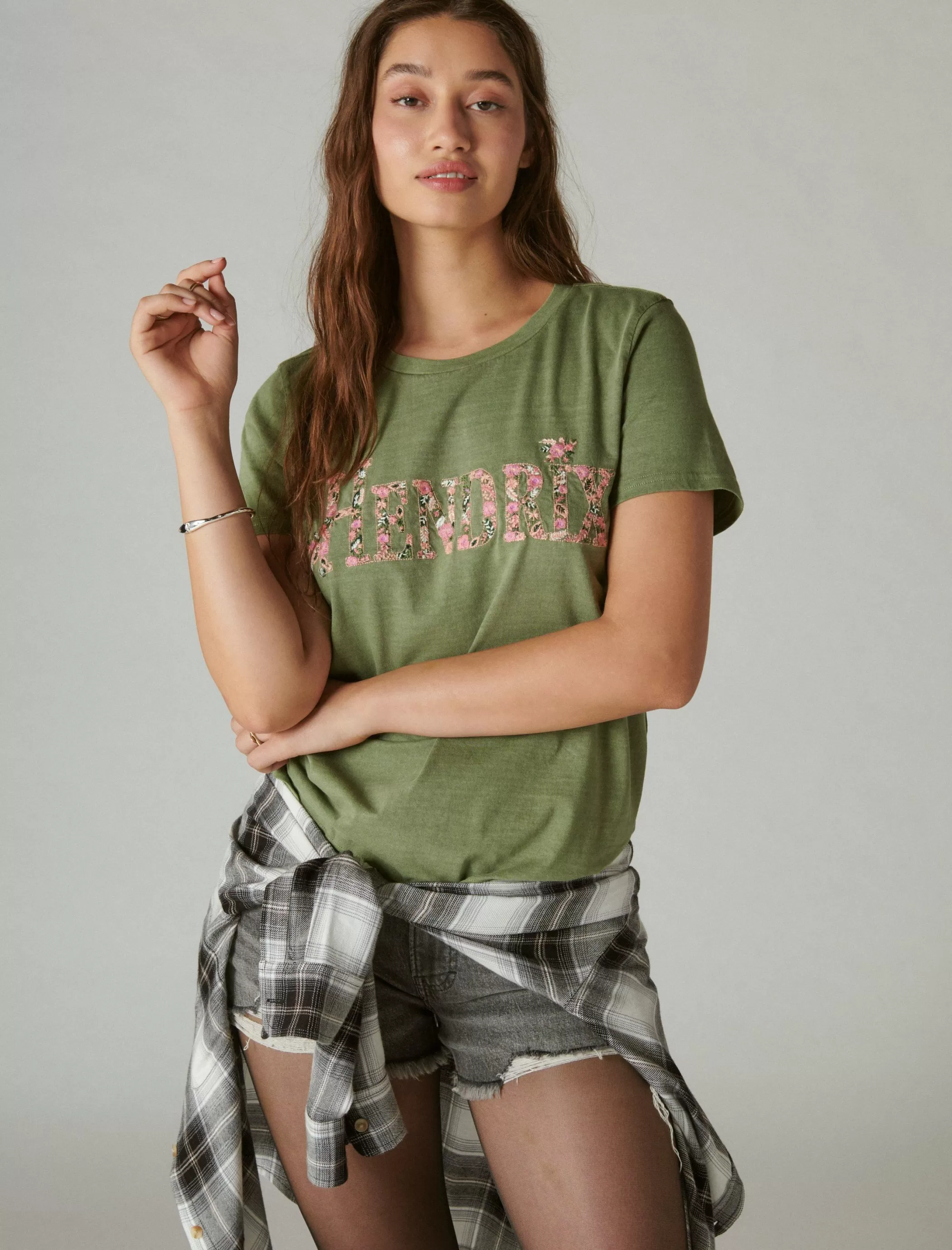 Lucky Brand Graphic Tees*hendrix floral classic crew olivine