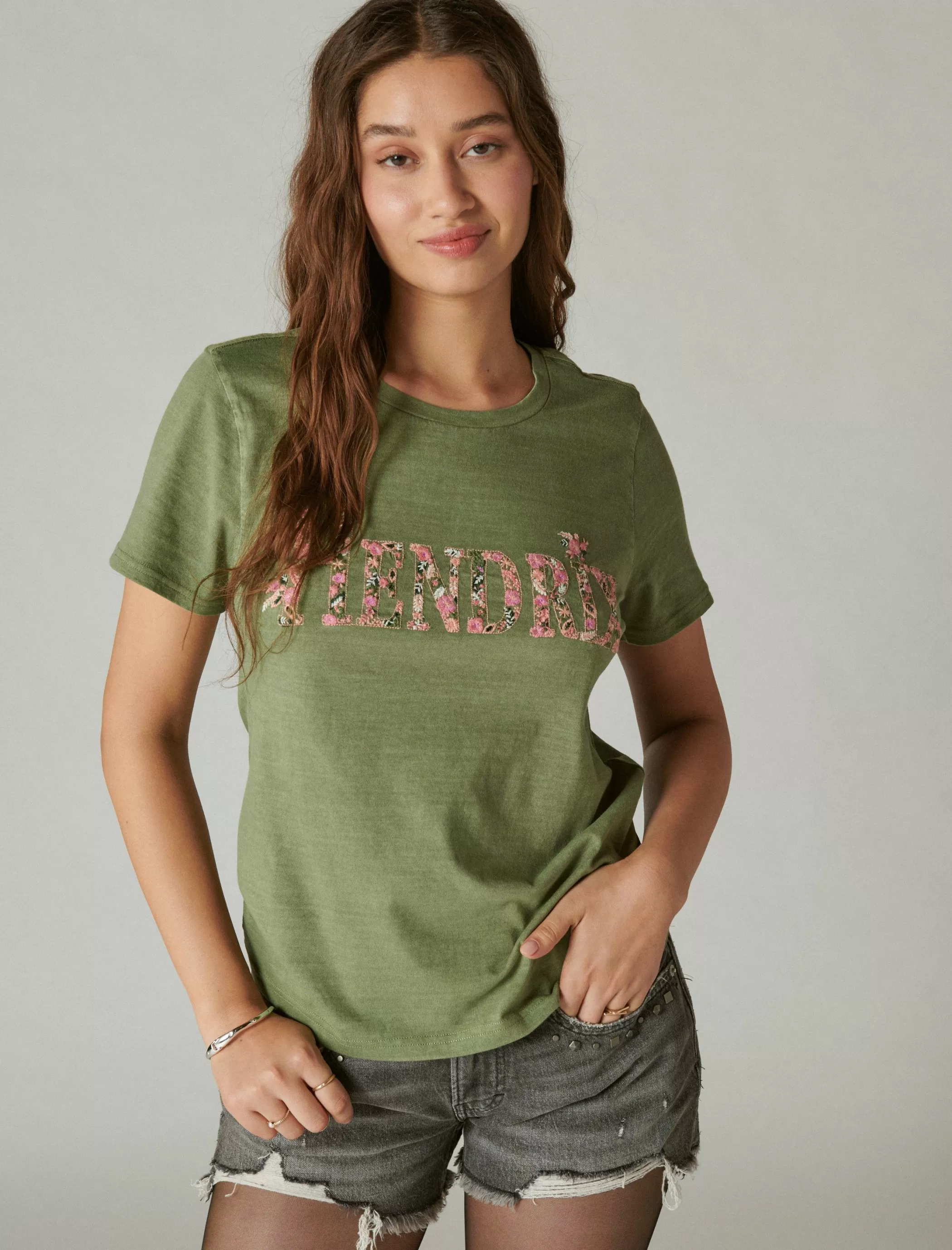 Lucky Brand Graphic Tees*hendrix floral classic crew olivine