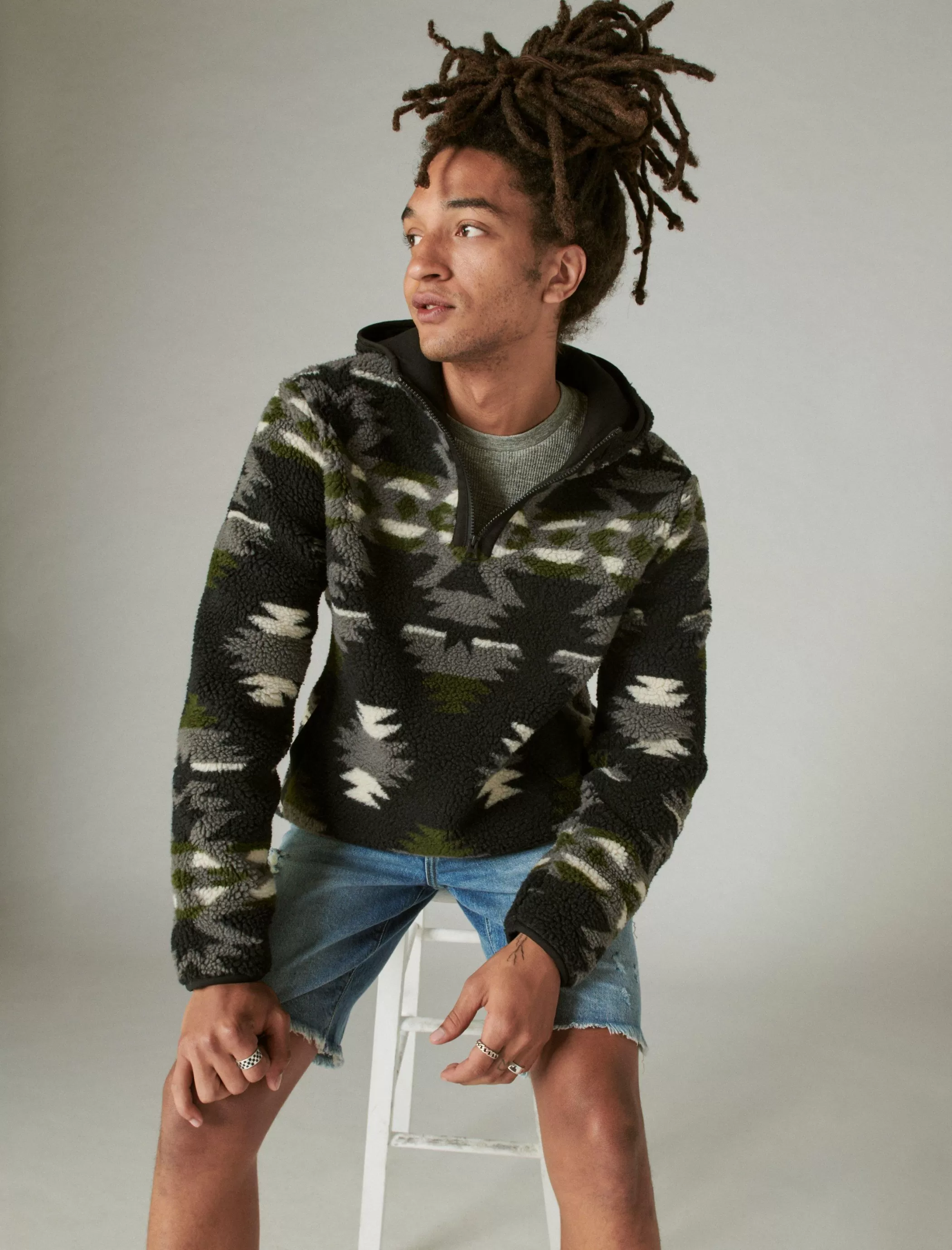 Lucky Brand Activewear*hi-pile half zip camo hoodie black multi