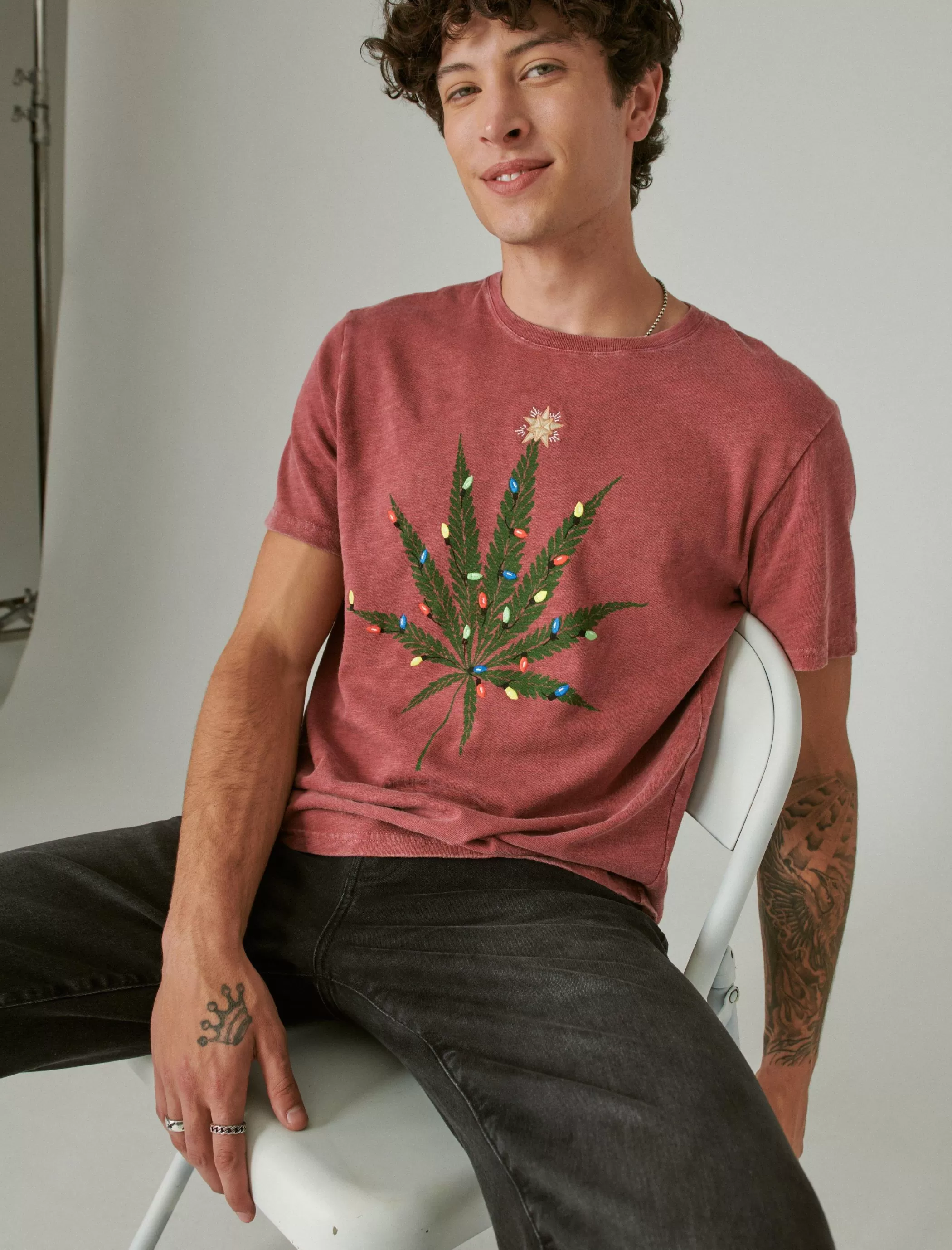 Lucky Brand Graphic Tees*holiday pot leaf biking red