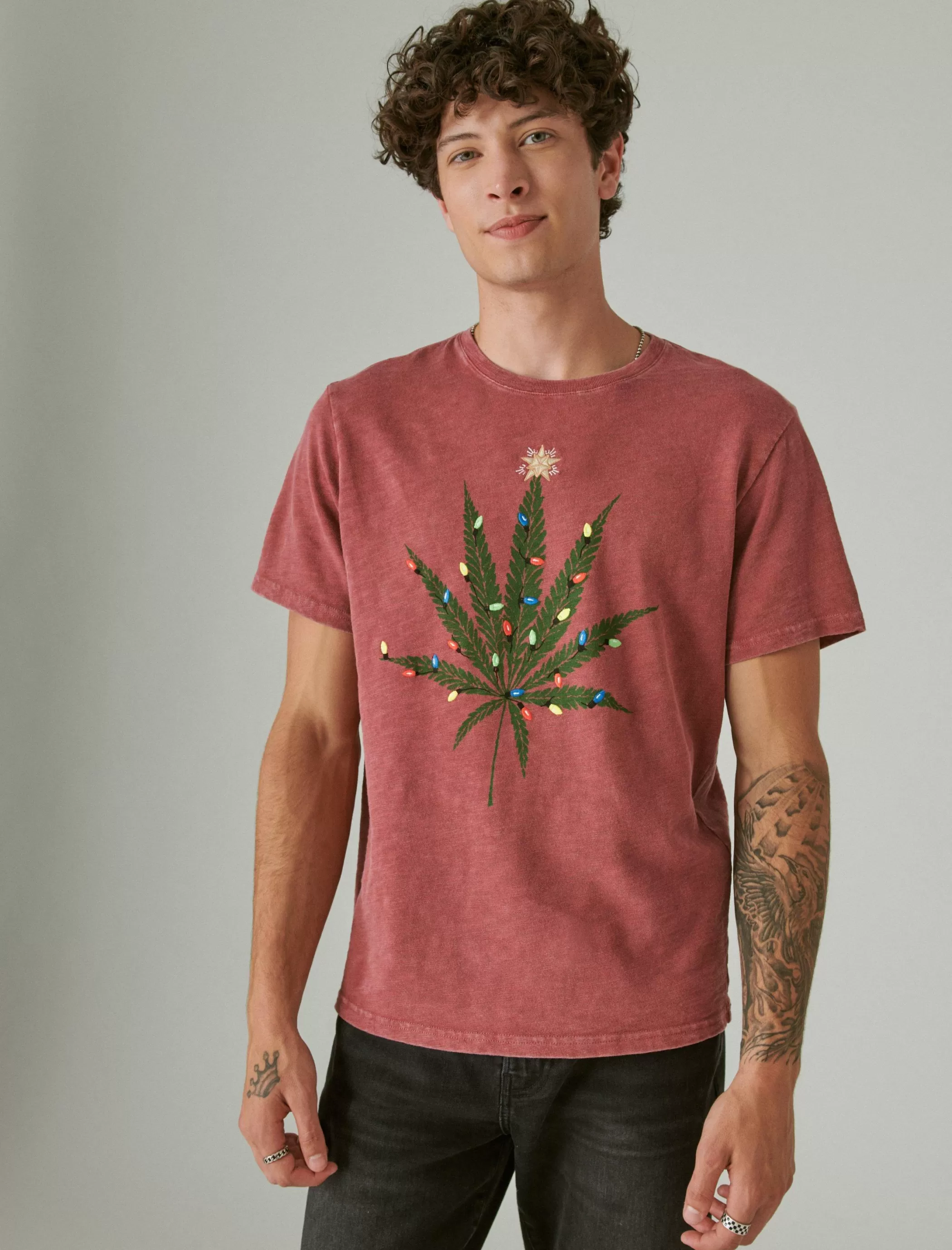 Lucky Brand Graphic Tees*holiday pot leaf biking red