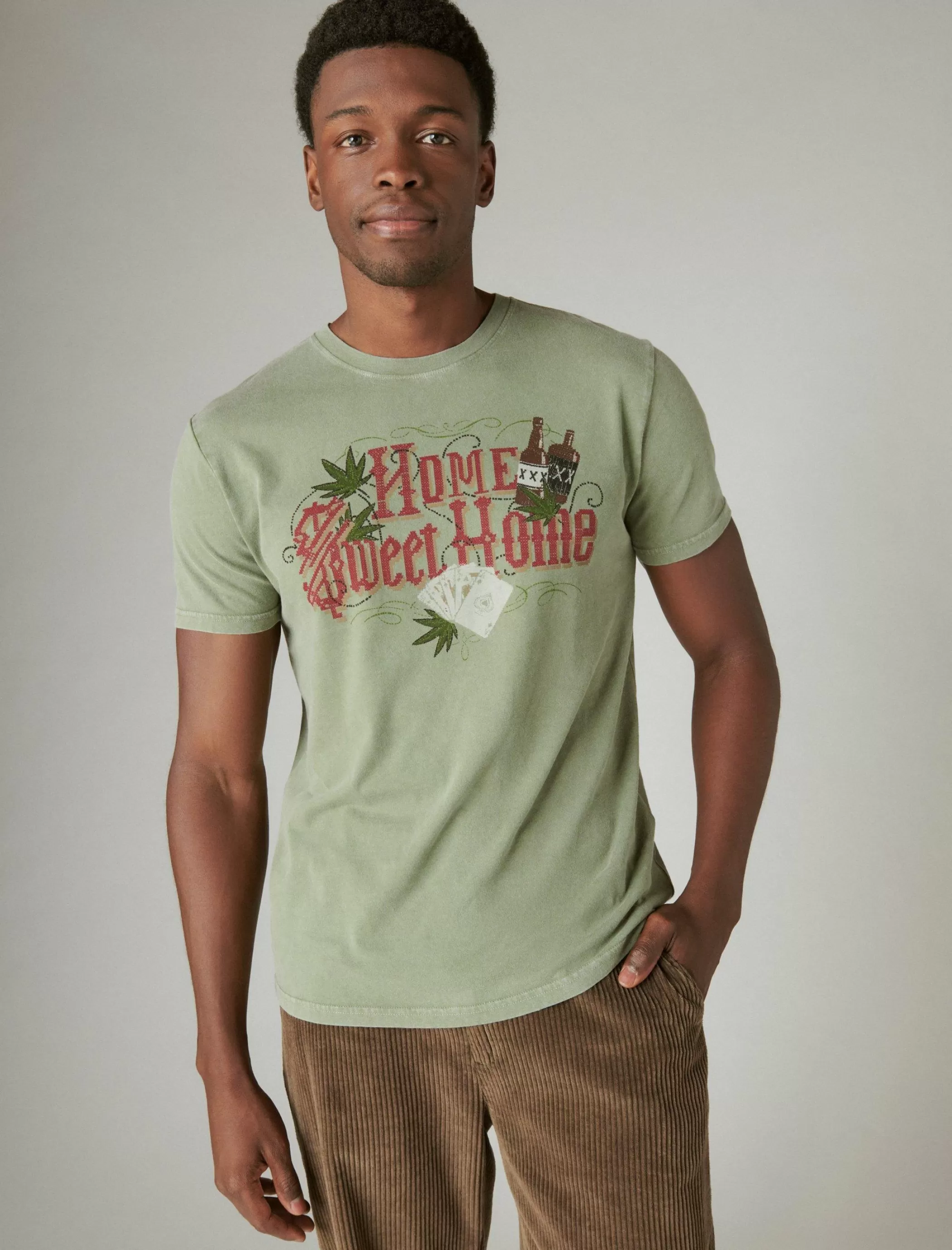 Lucky Brand Graphic Tees*home sweet home oil green