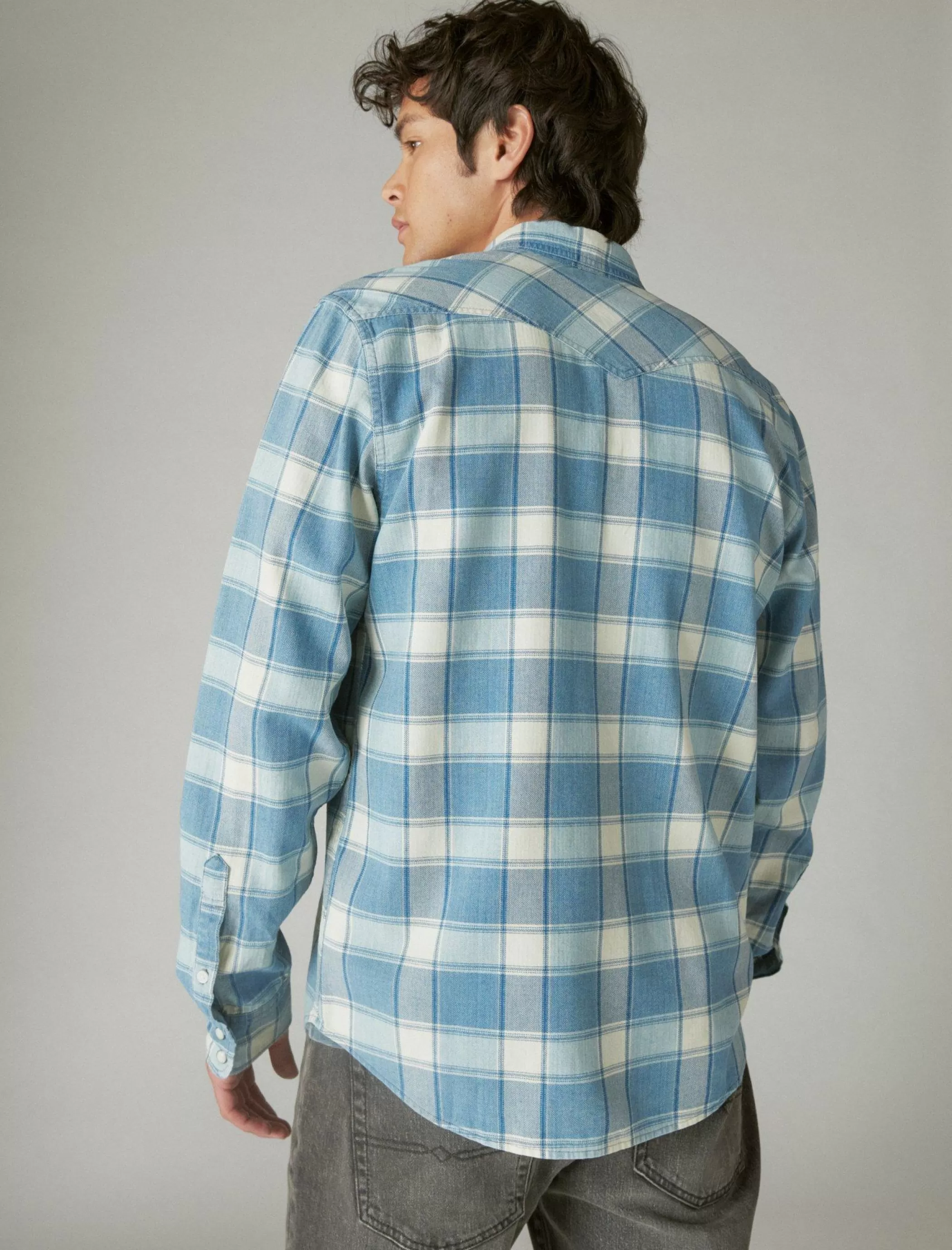 Lucky Brand Button-Downs* western long sleeve shirt indigo plaid