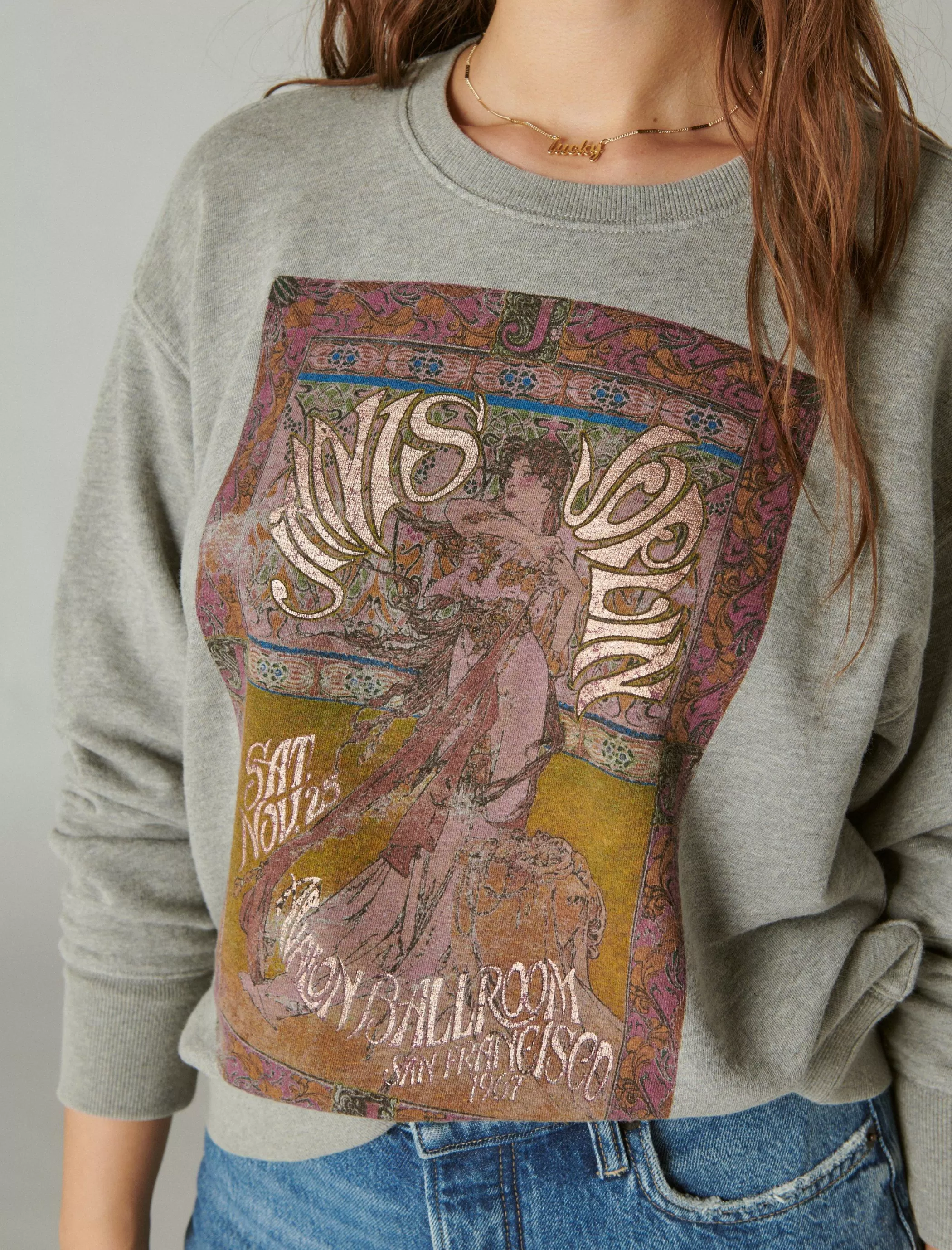 Lucky Brand Activewear*janis joplin poster pullover heather grey