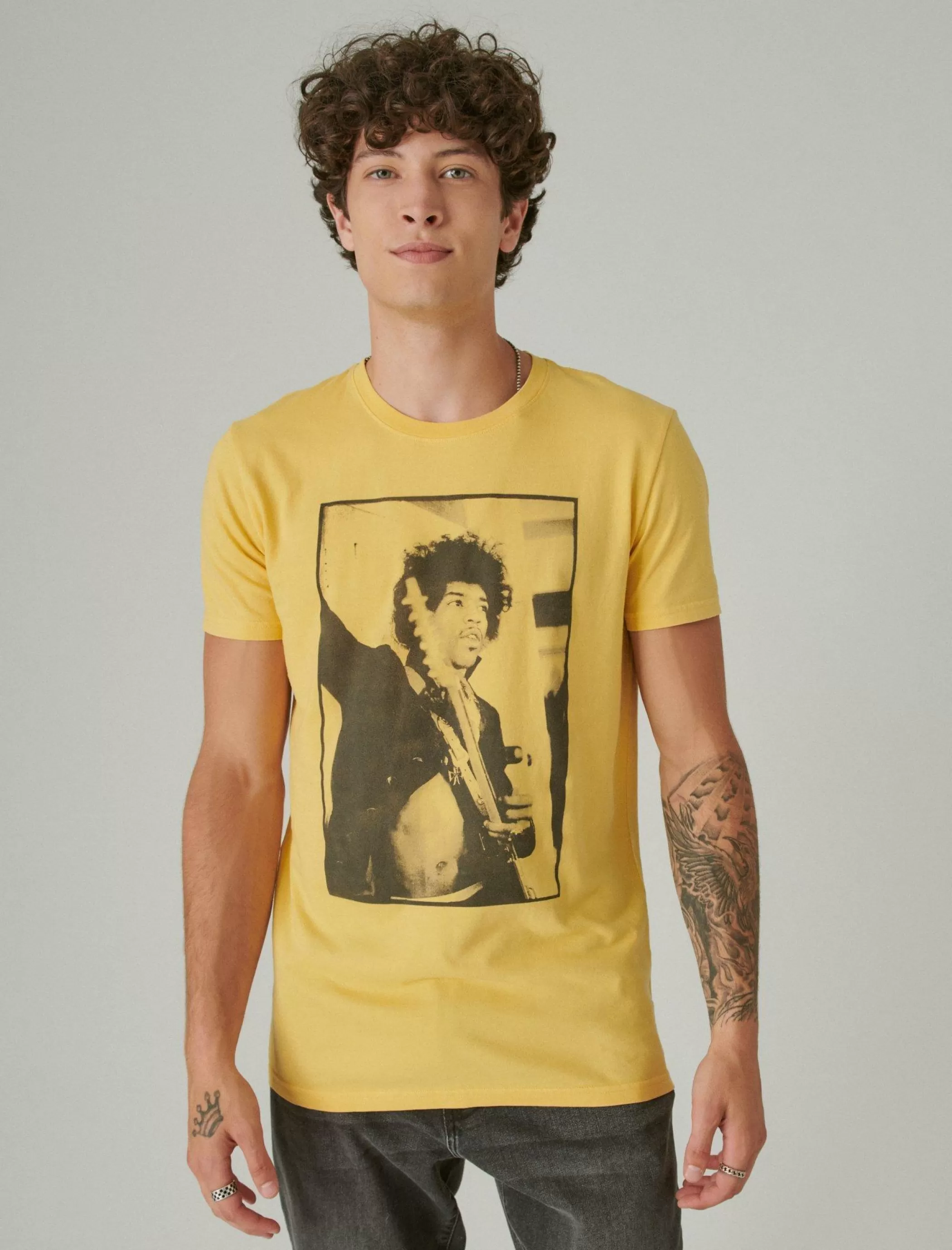 Lucky Brand Graphic Tees*jimi hendrix photo misted yellow