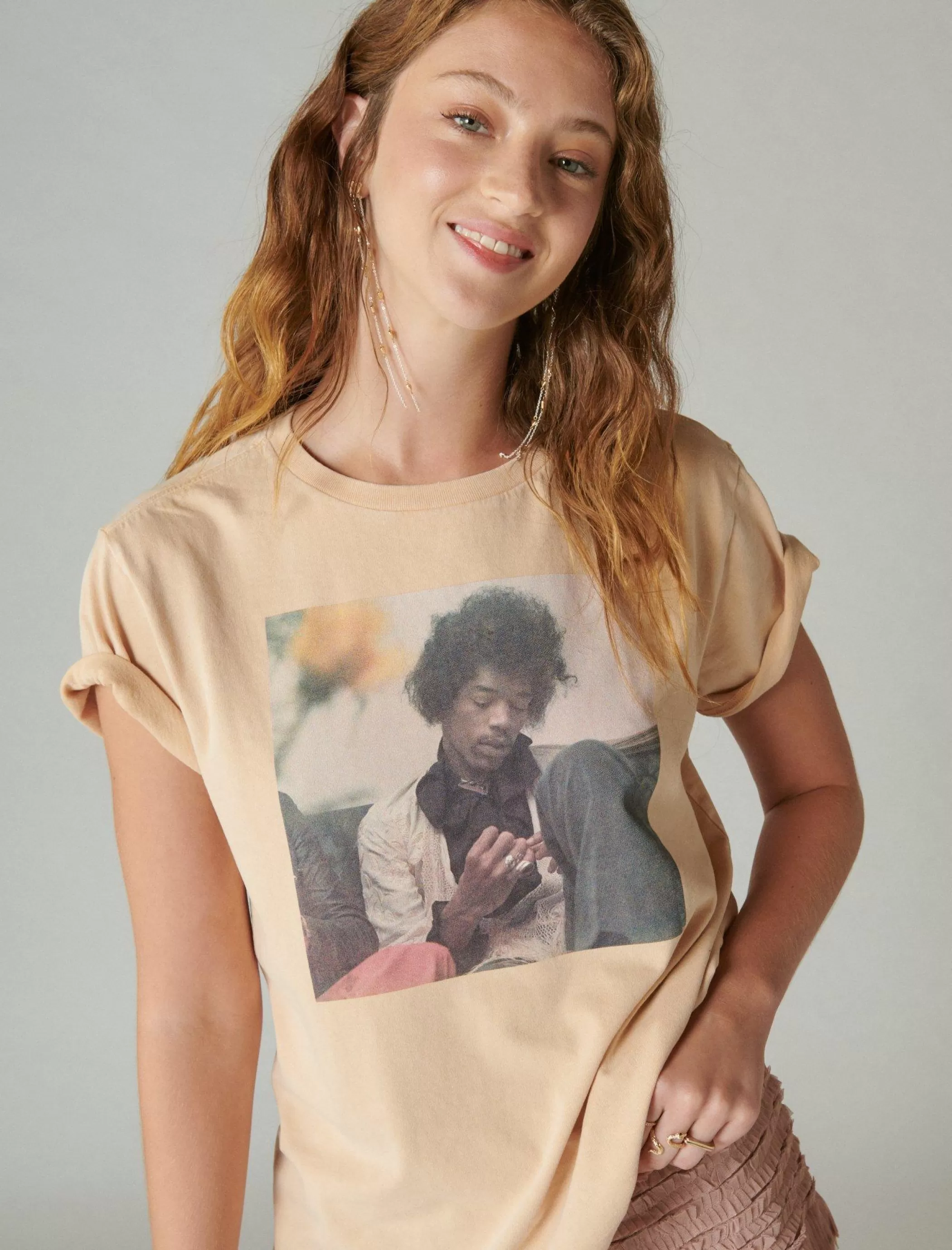 Lucky Brand Graphic Tees*jimi hendrix photo boyfriend tee toasted almond