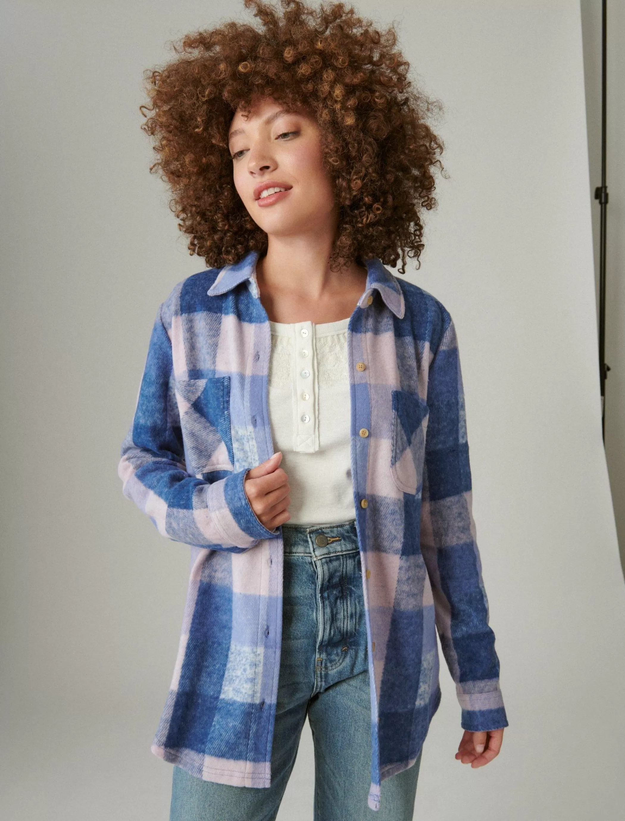 Lucky Brand Knit Tops*knit shirt jacket blue plaid