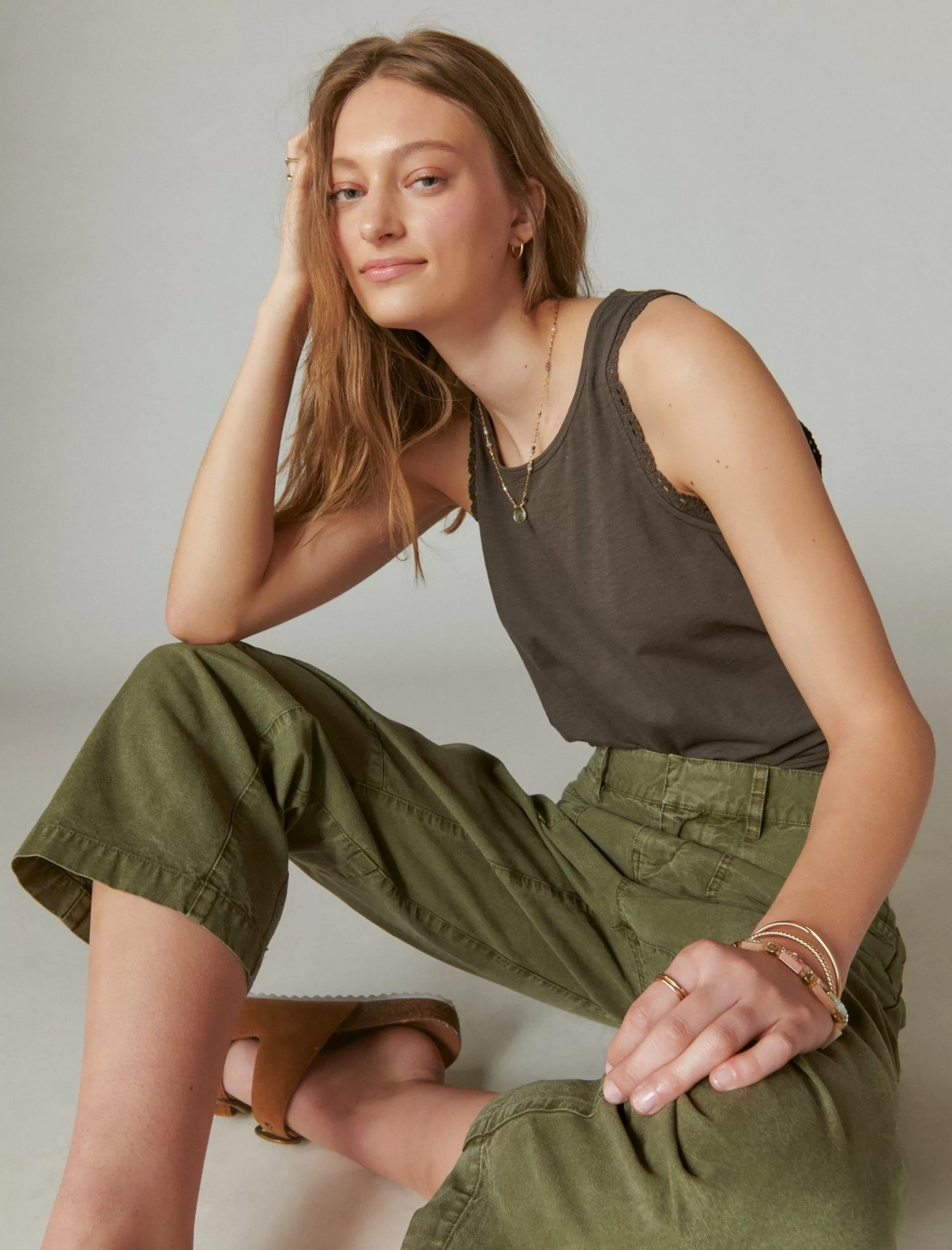 Lucky Brand Knit Tops*lace trim swing tank raven