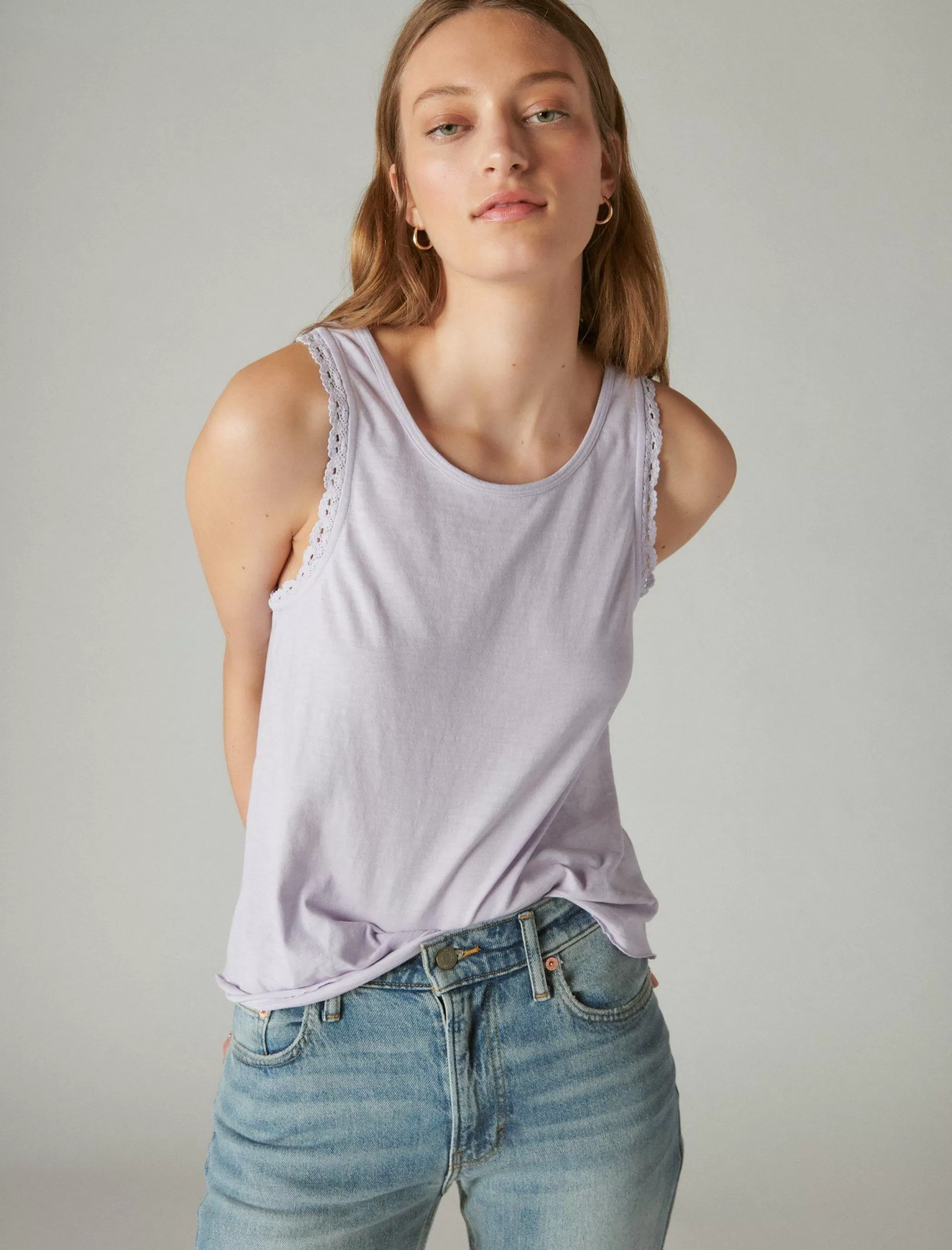 Lucky Brand Knit Tops*lace trim swing tank orchid bloom