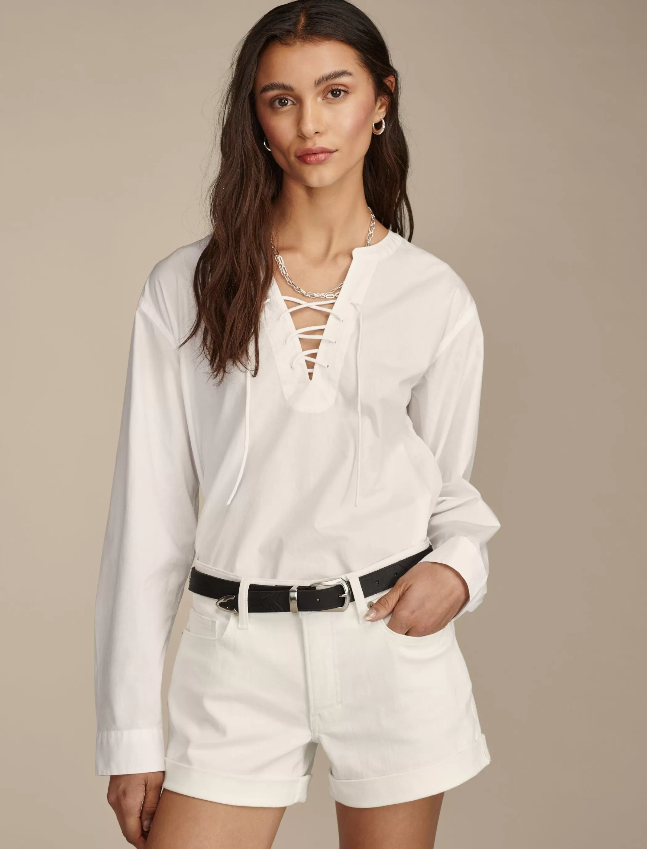 Lucky Brand Blouses*lace up boyfriend shirt bright white