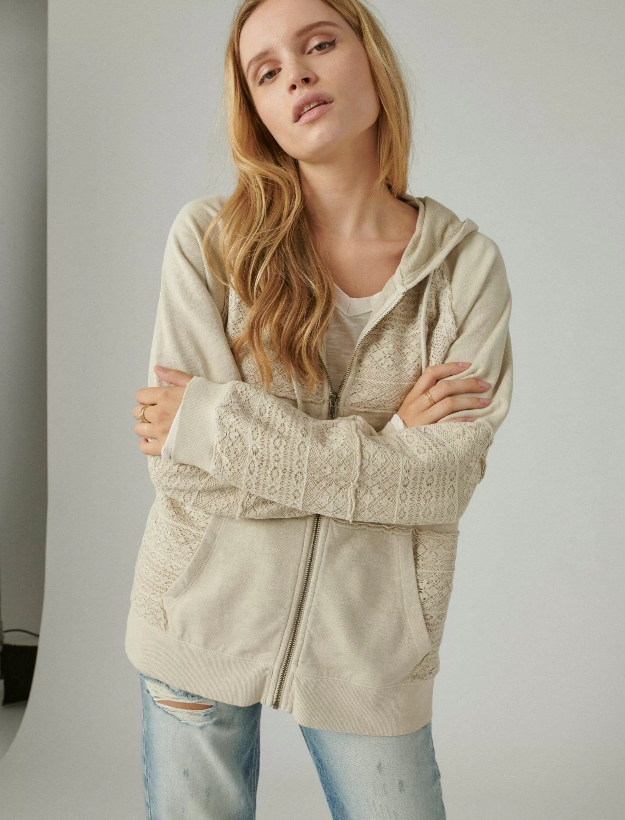 Lucky Brand Activewear*lace zip up hoodie peyote