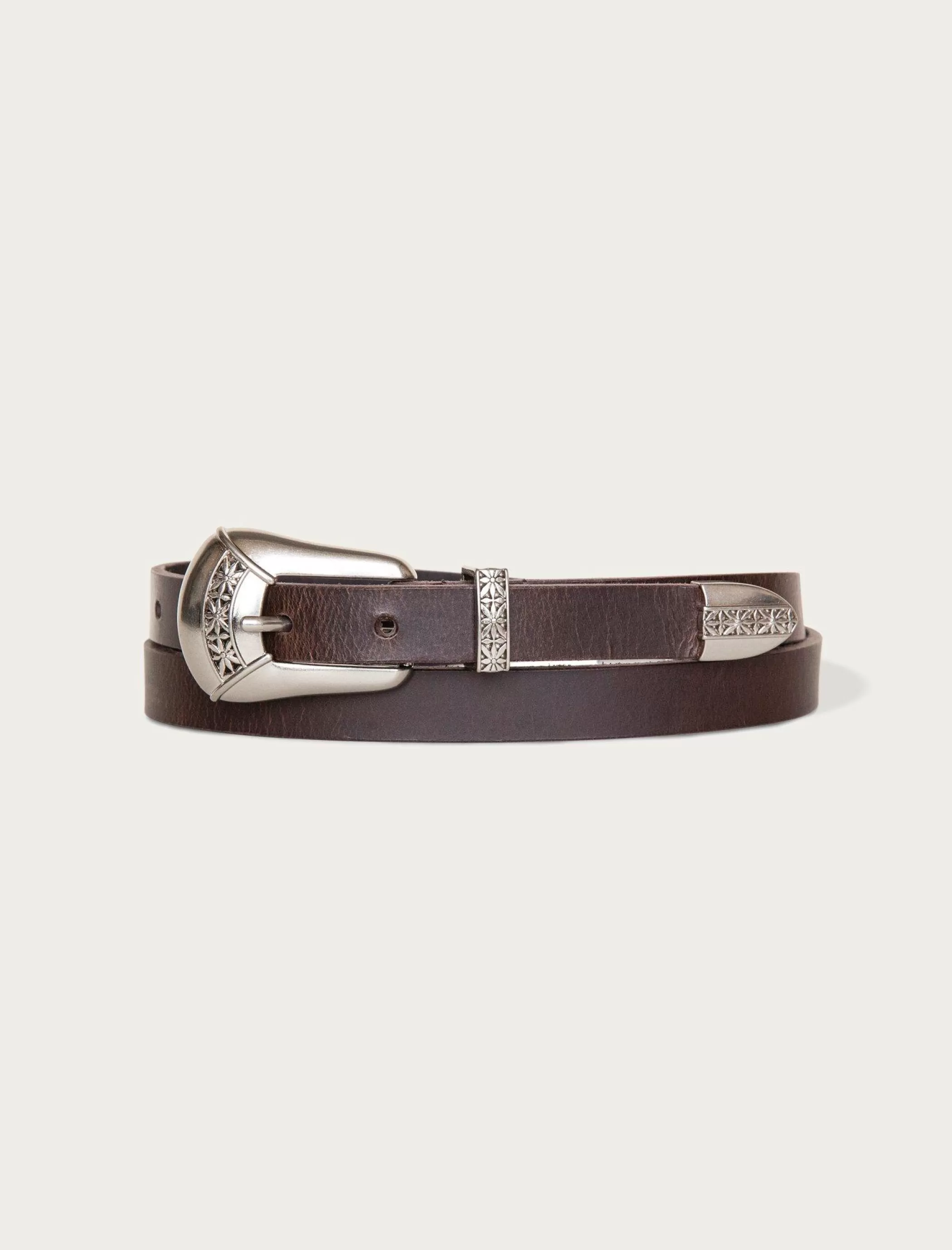 Lucky Brand Belts*leather belt with western buckle set dark brown