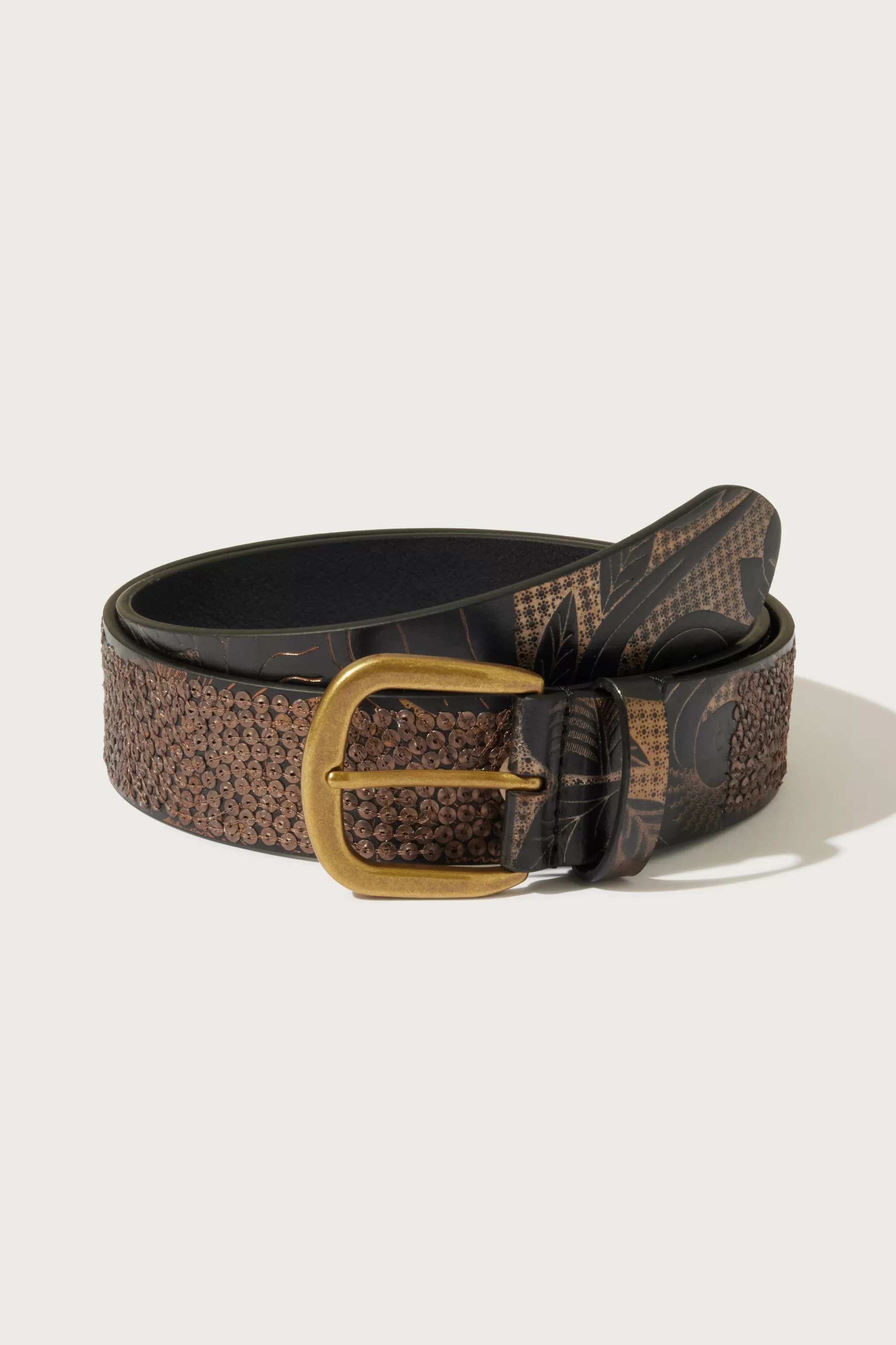 Lucky Brand Belts*leather shimmer sequin belt black