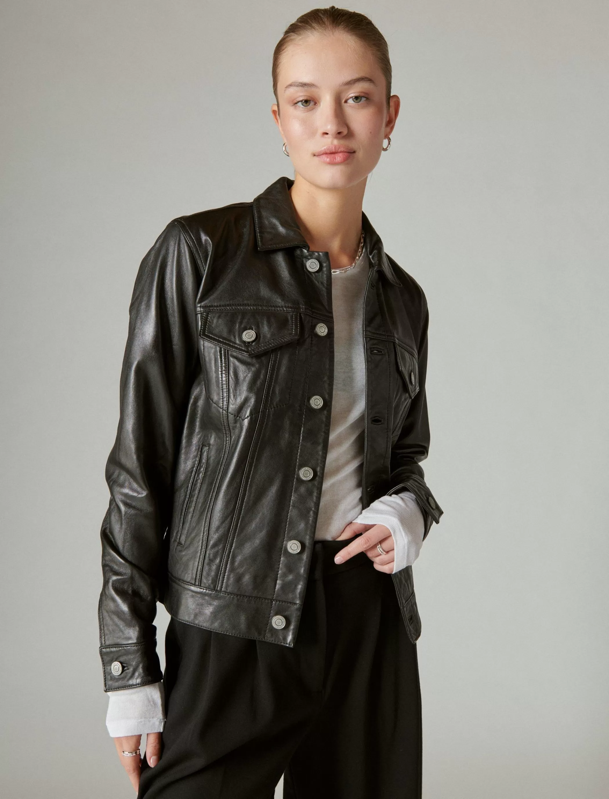 Lucky Brand Jackets & Outerwear*leather trucker jacket 001 lucky black