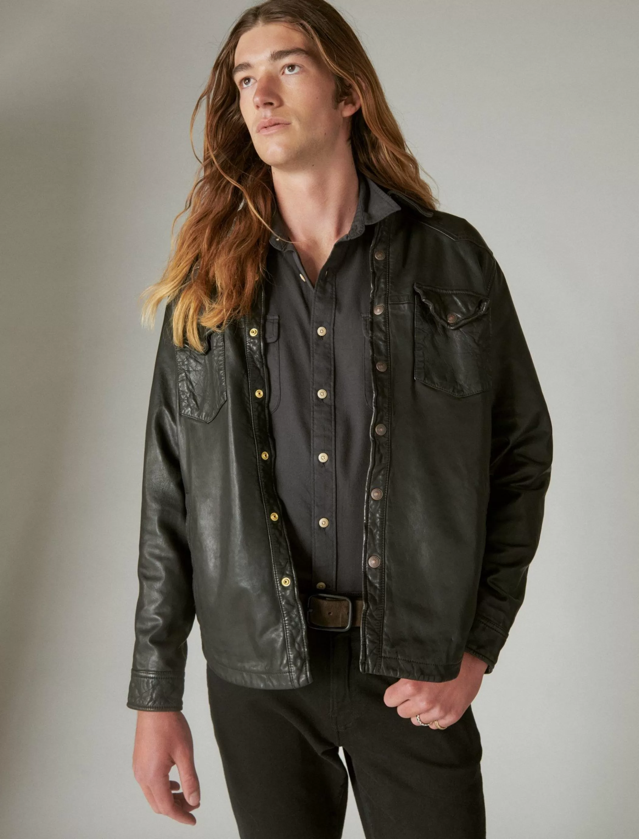 Lucky Brand Jackets & Outerwear*leather western shirt black