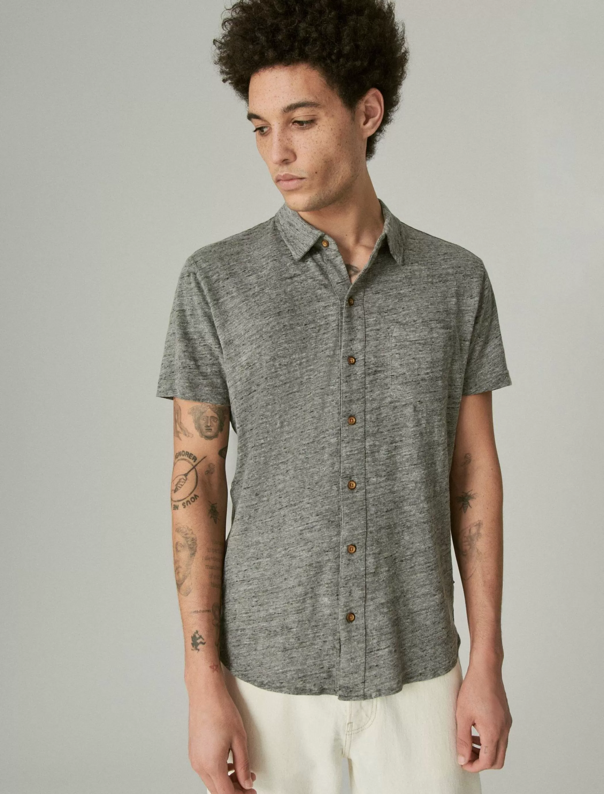 Lucky Brand Button-Downs*linen button up shirt heather grey