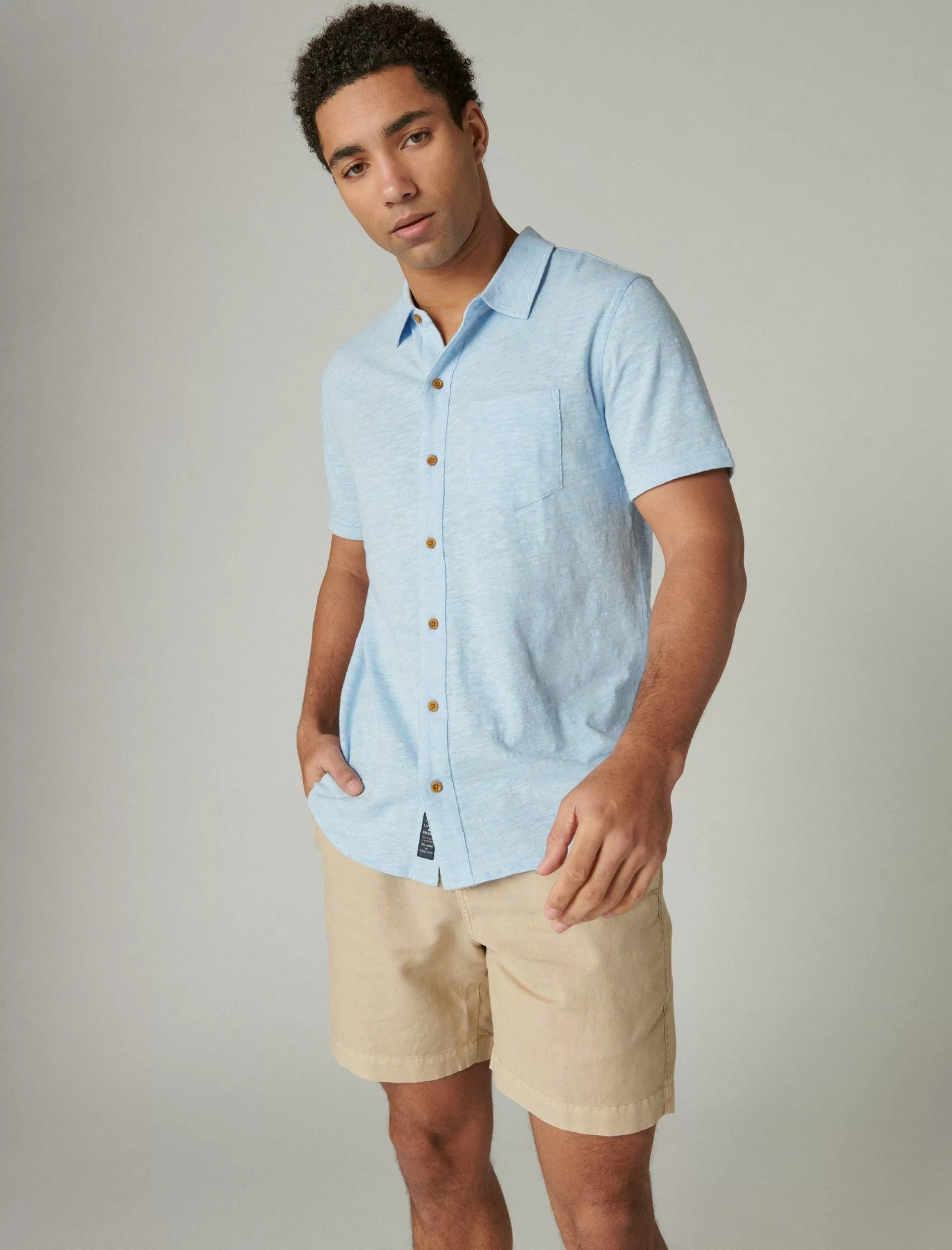 Lucky Brand Button-Downs*linen short sleeve button up shirt blue bell