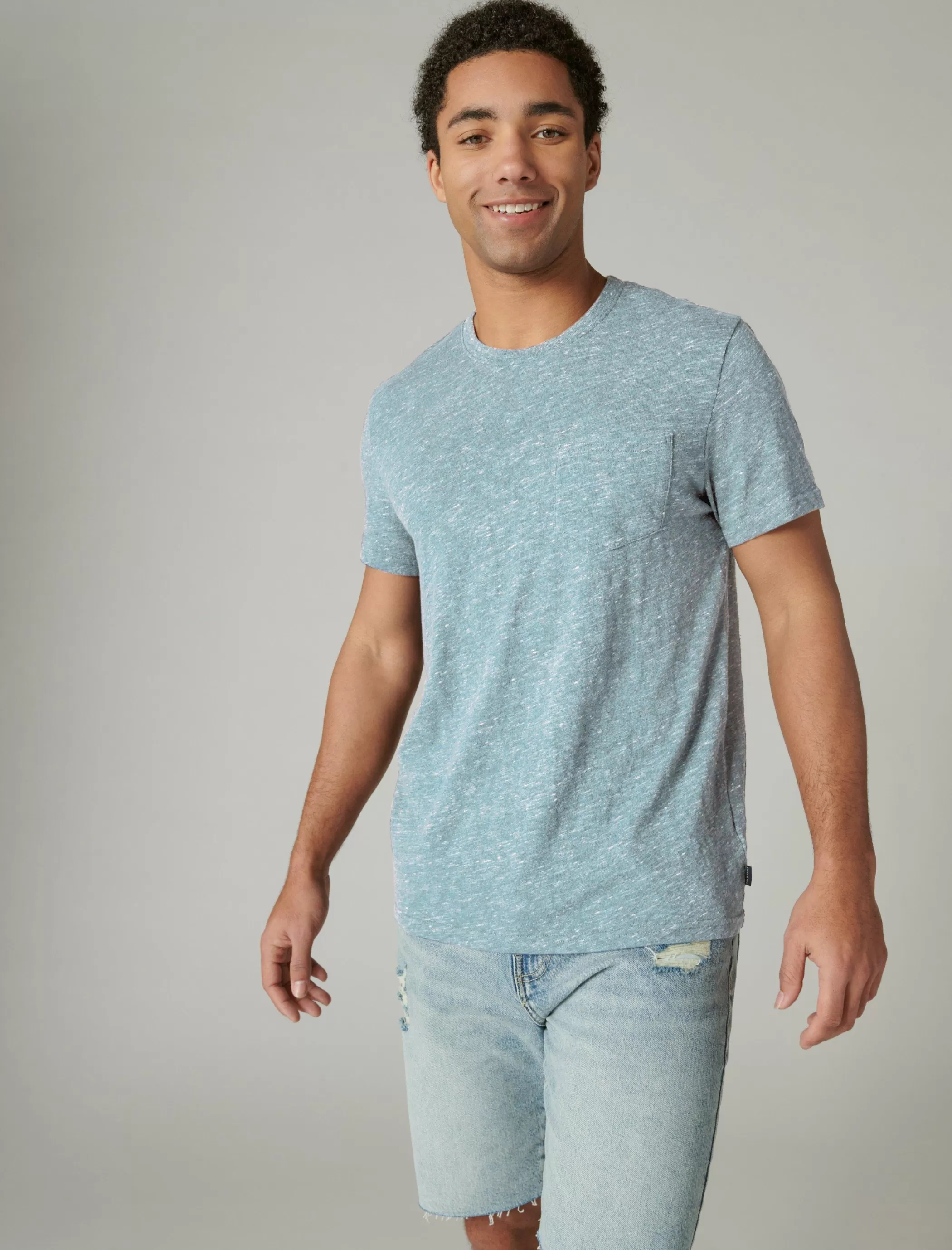 Lucky Brand Shirts & Tops*linen short sleeve pocket crew neck tee blue bell