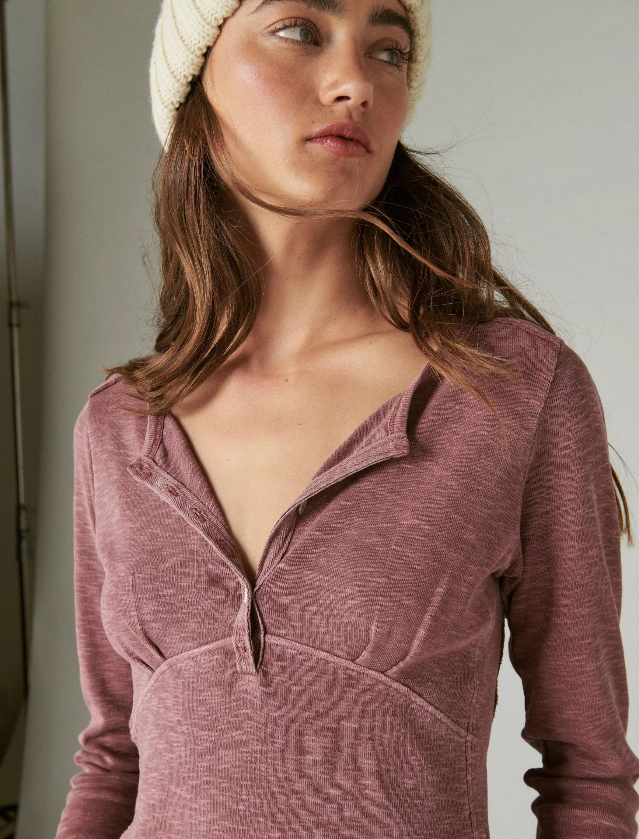 Lucky Brand Knit Tops*long sleeve knit henley rose brown