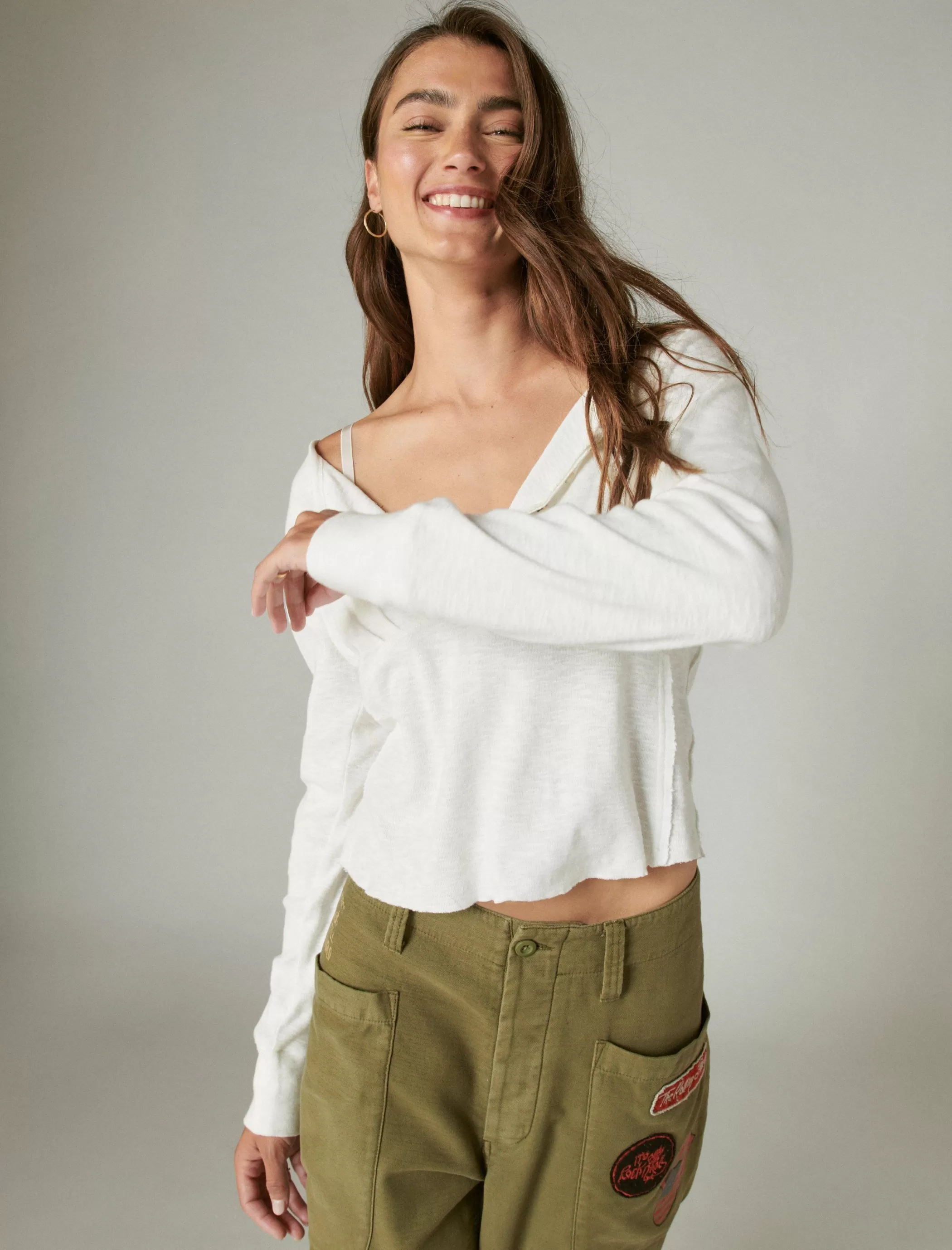 Lucky Brand Knit Tops*long sleeve knit henley whisper white