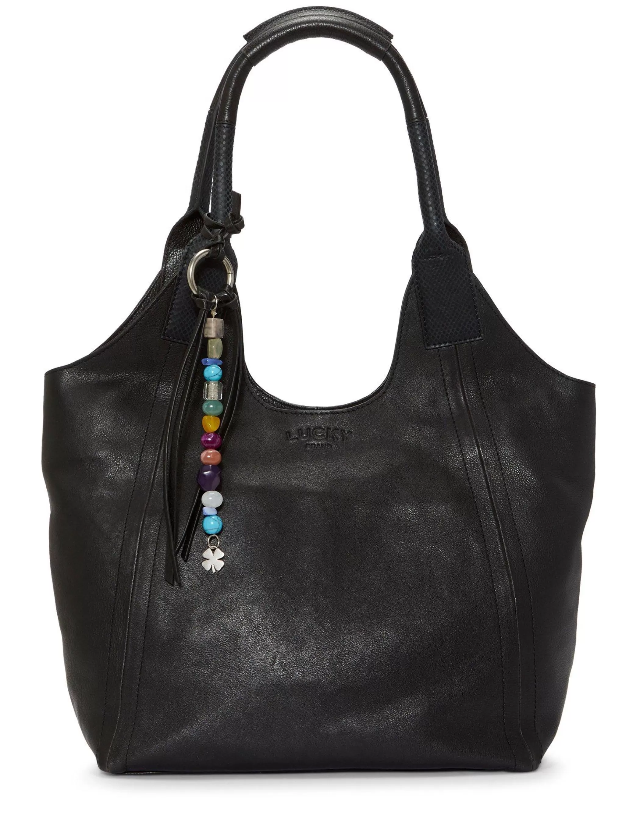 Lucky Brand Handbags*love beaded leather tote black